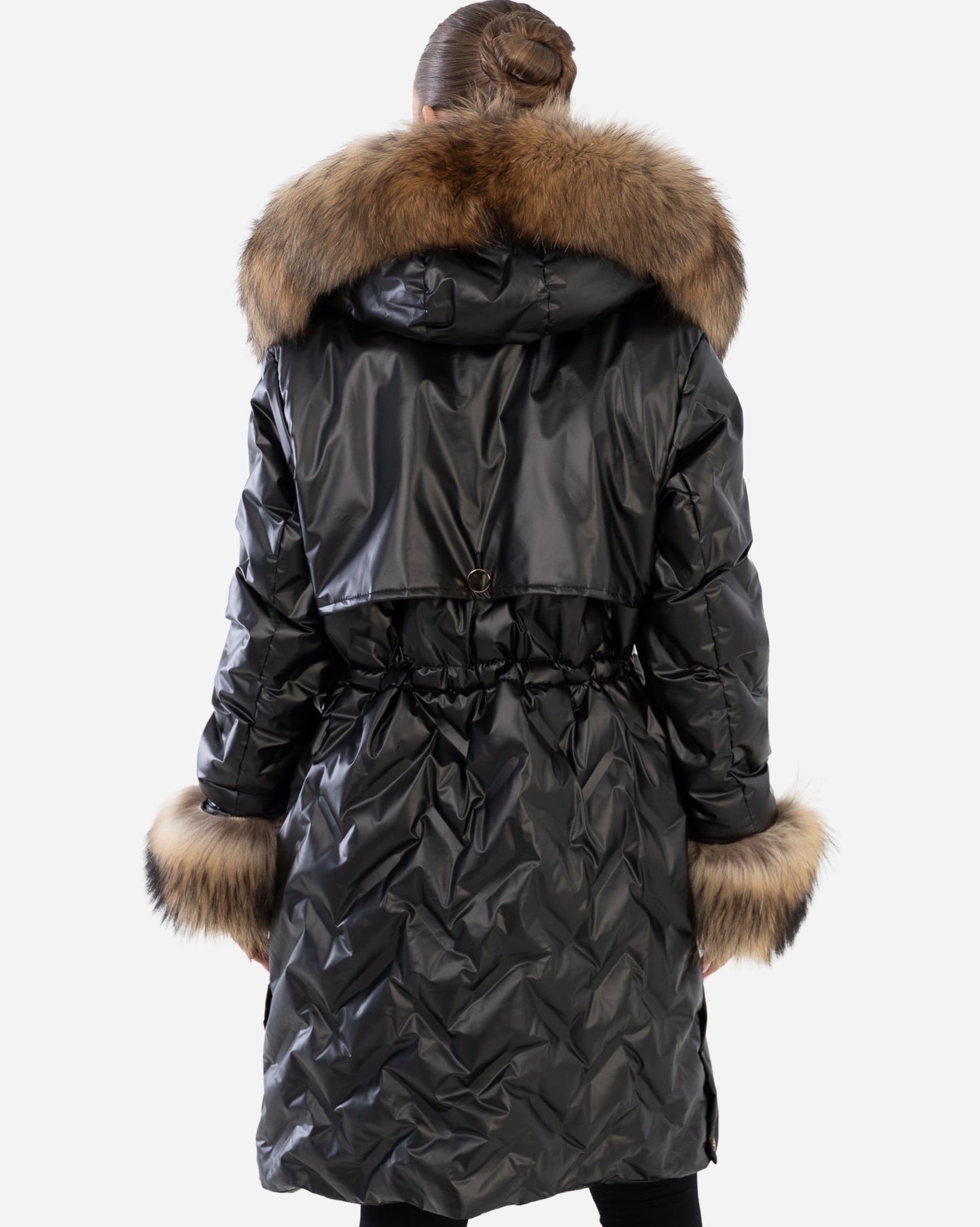 Lexi Women's Leather Down Coat with Removable Natural Fur