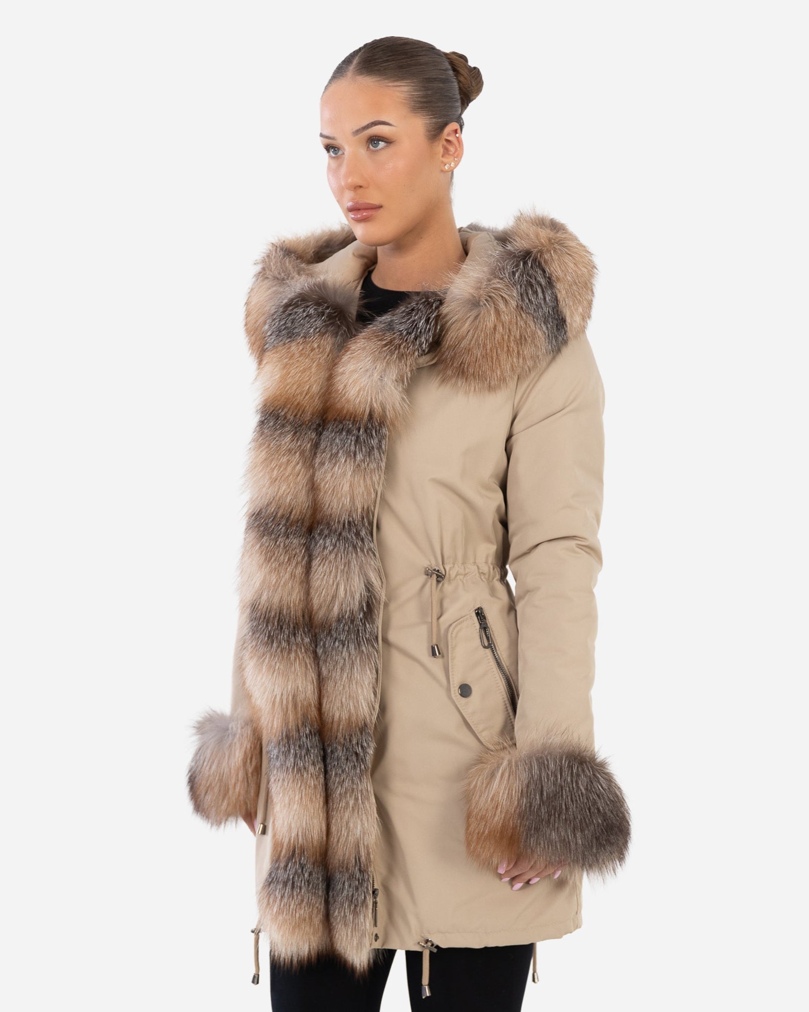 Lexi Women's Leather Down Coat with Removable Natural Fur