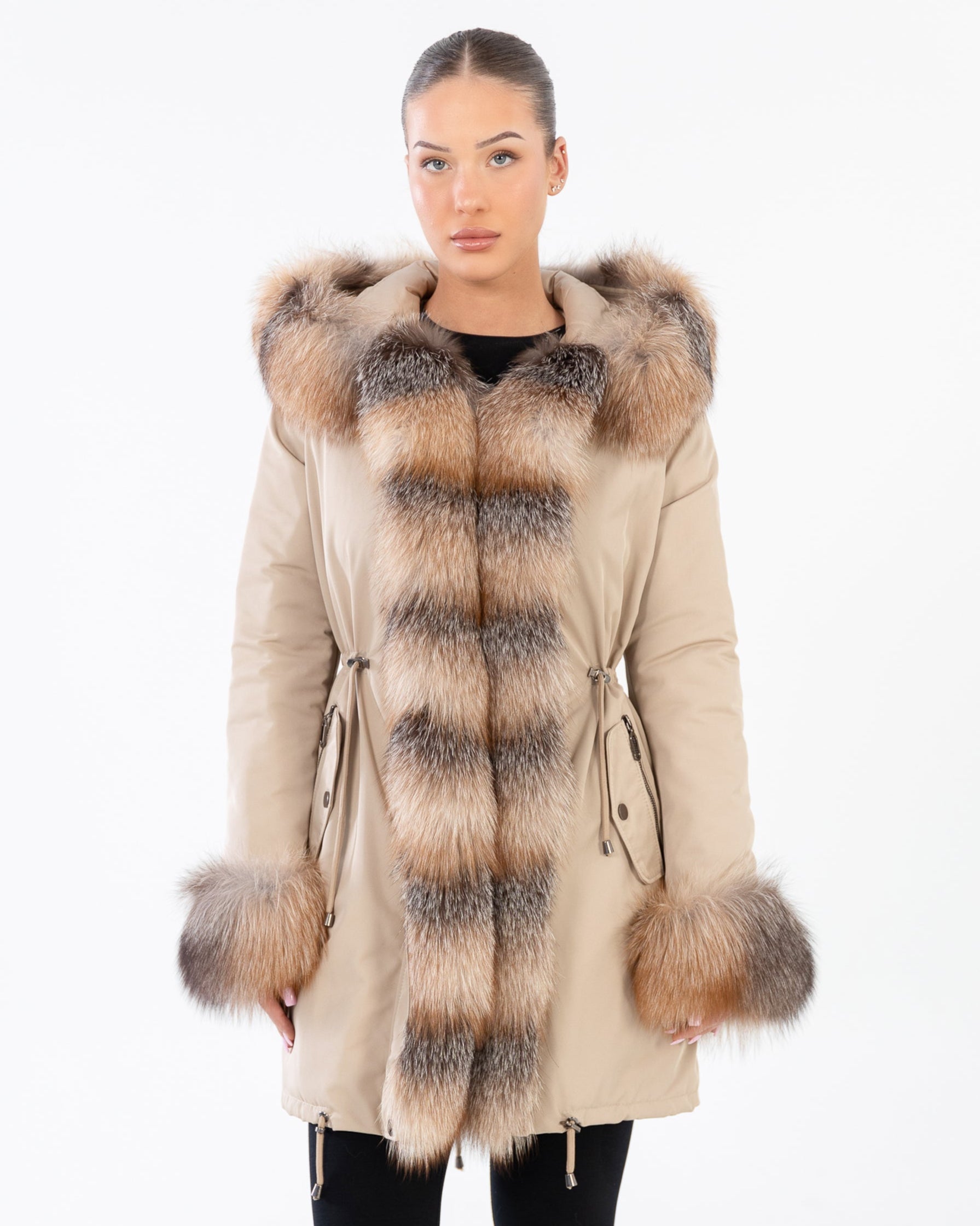 Lexi Women's Leather Down Coat with Removable Natural Fur
