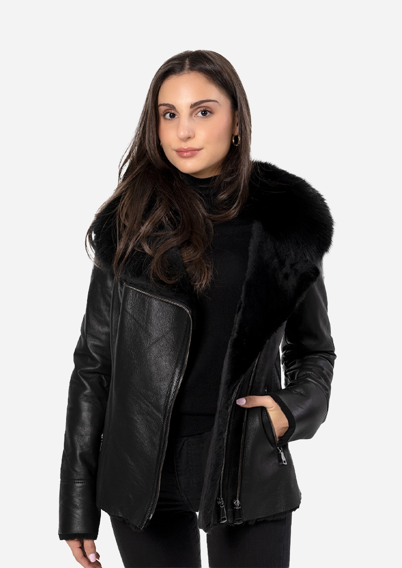 Veste en peau lainée véritable Aliciya