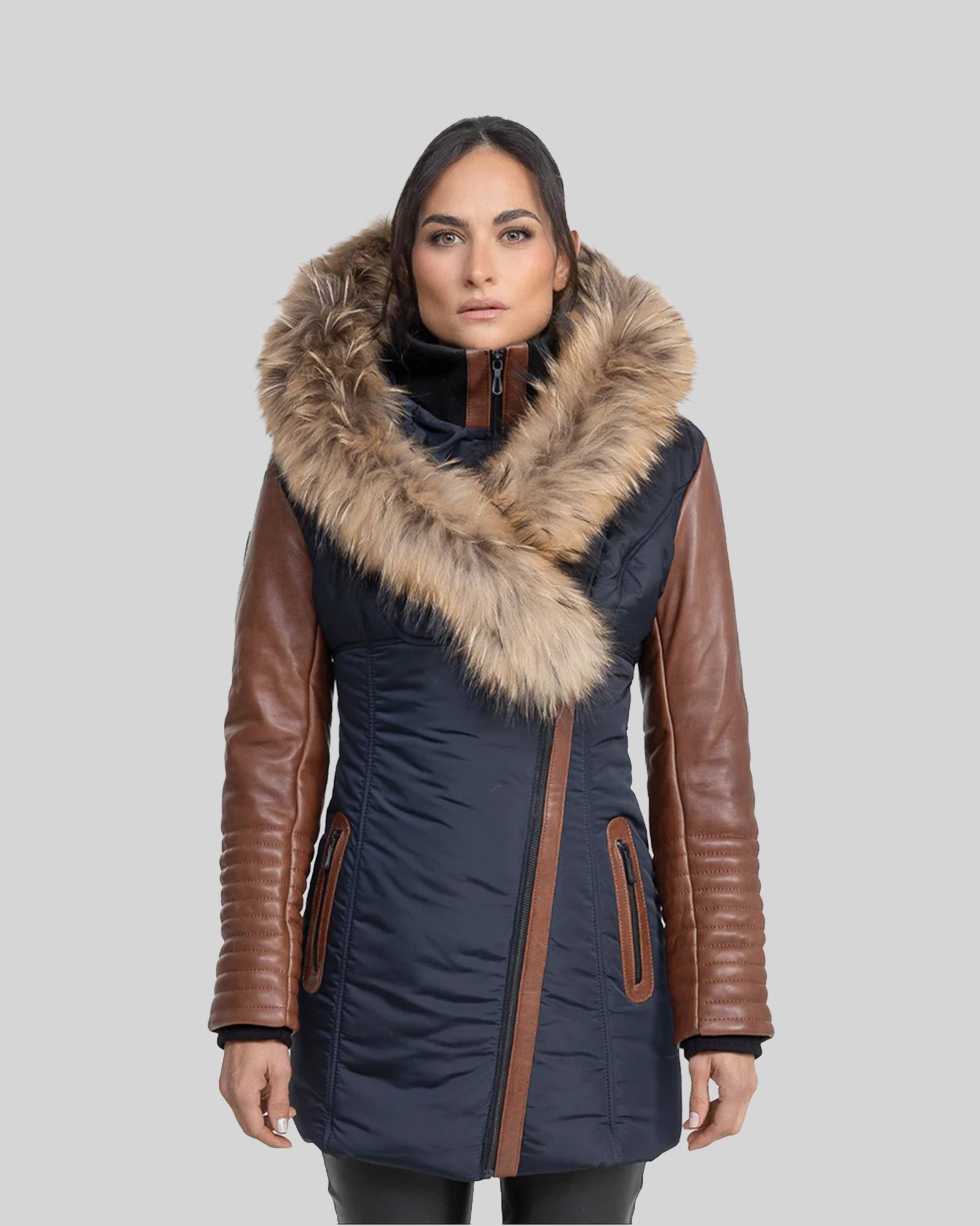 Melania Down Puffer With Leather Sleeves CG