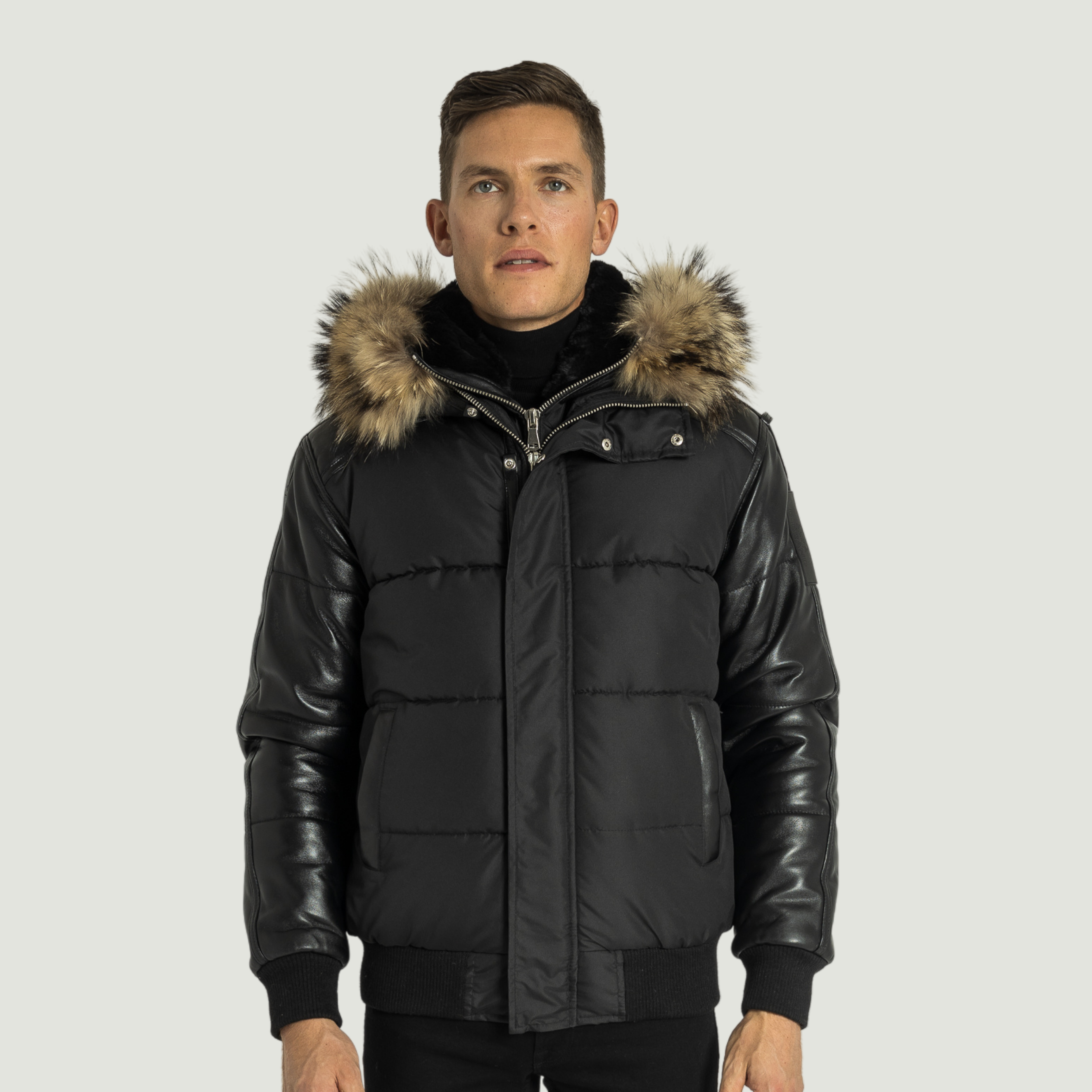 Lorenzo Down Bomber With Leather Sleeves