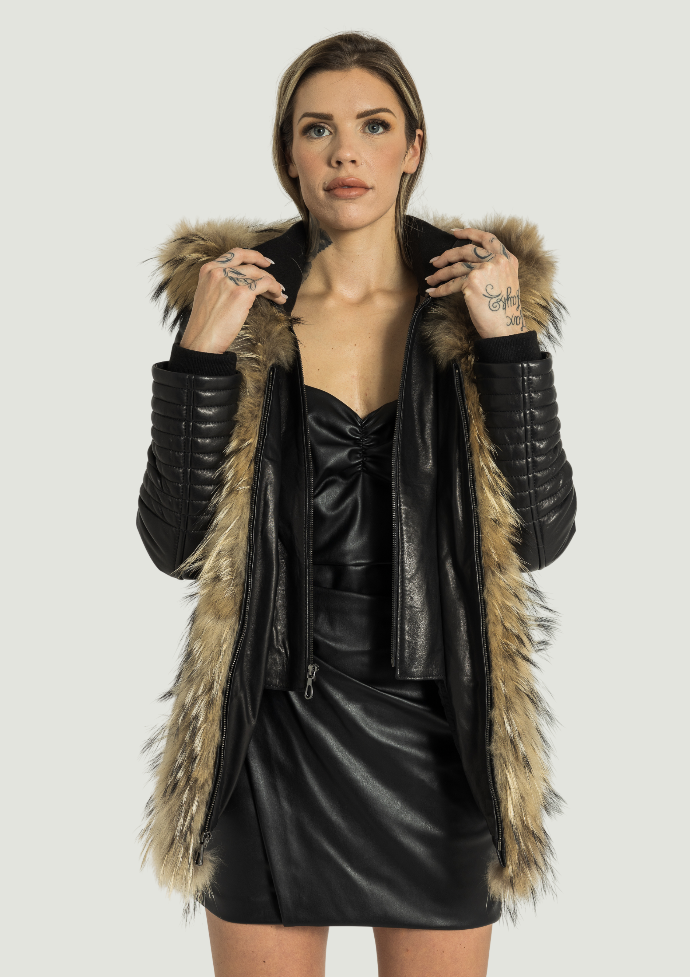 Veste en cuir Kim avec fourrure naturelle