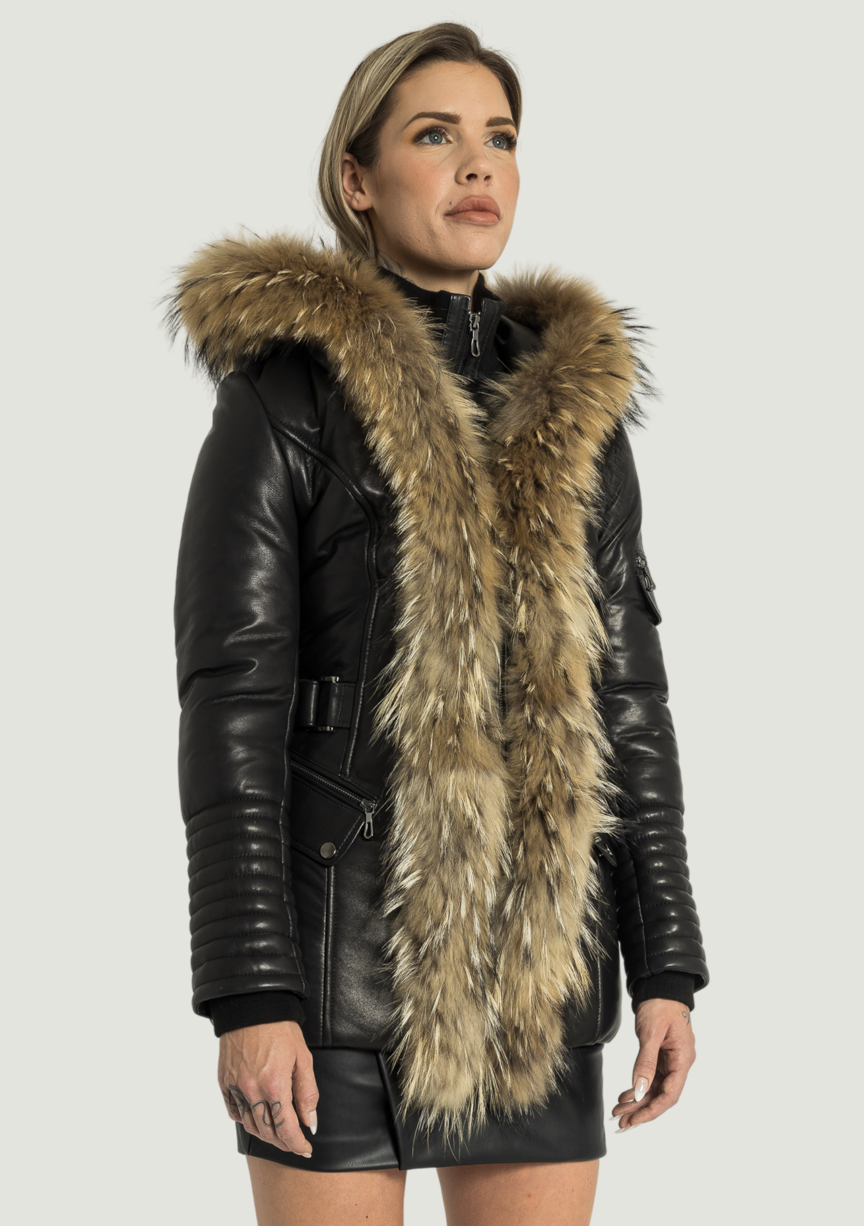 Veste en cuir Kim avec fourrure naturelle