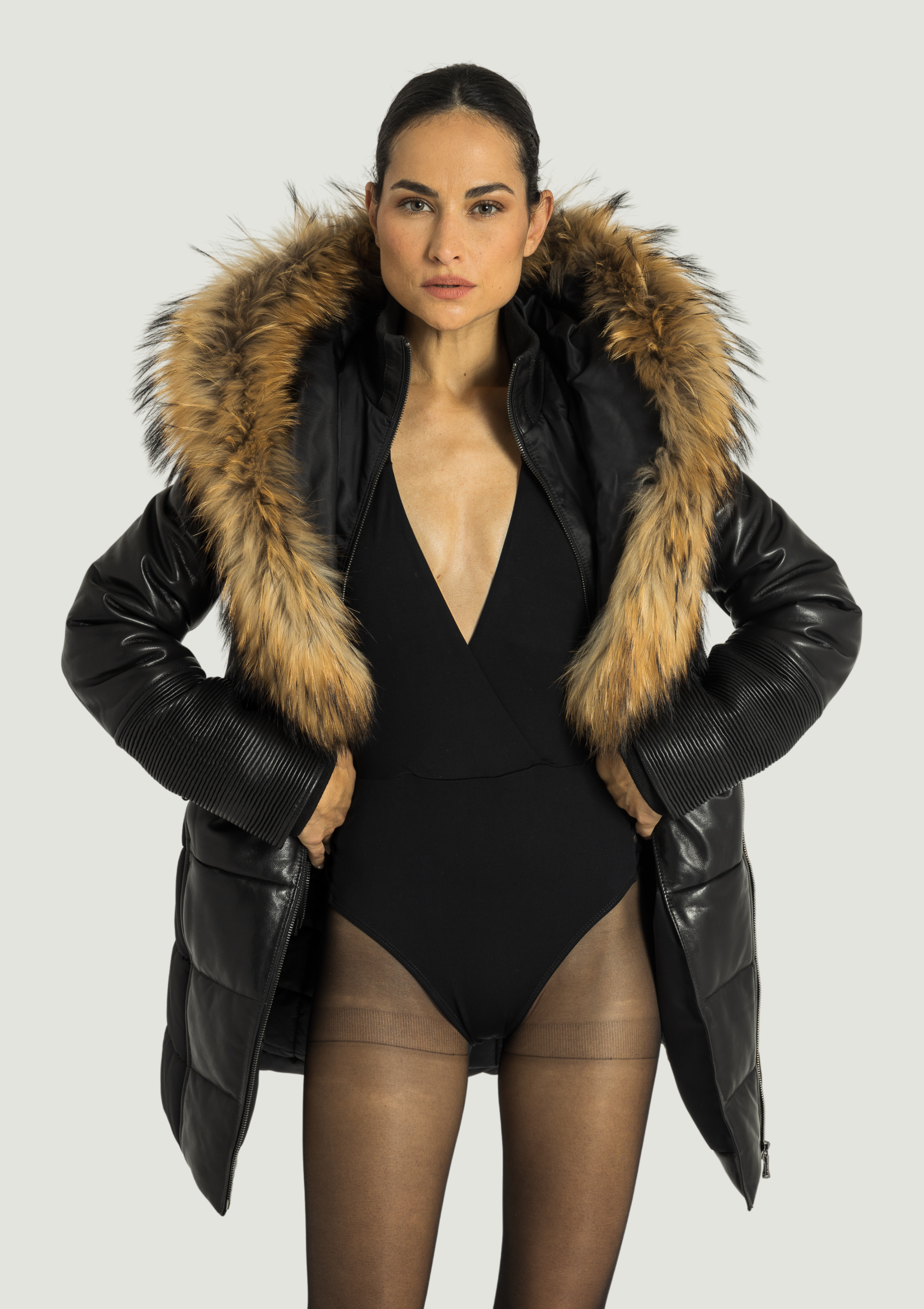 Kylie Leather Sleeve Parka - CG