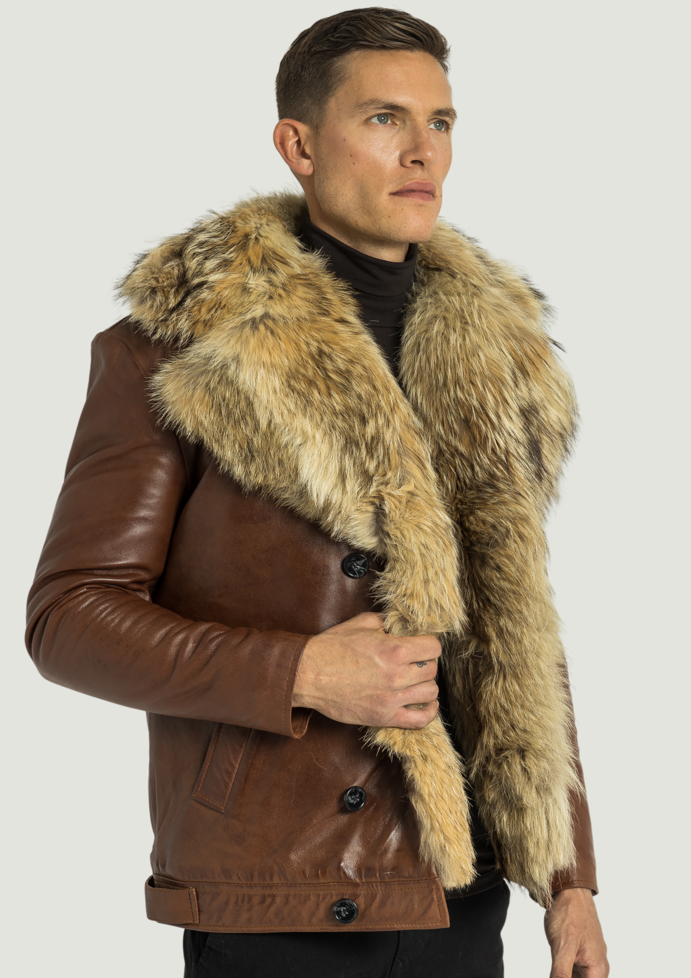 Veste en cuir Marvin avec fourrure naturelle