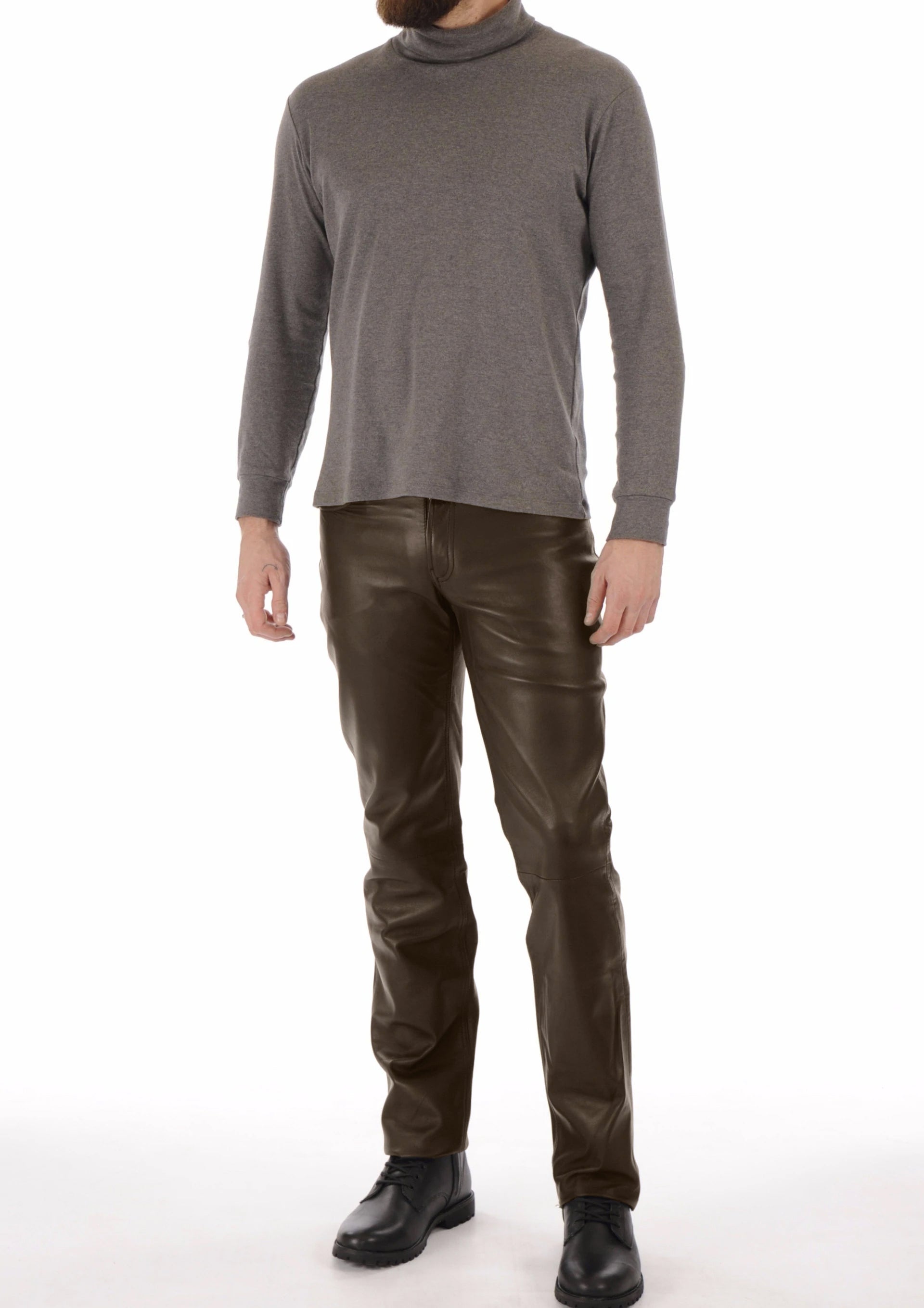 Jad Mens Leather Pants | Brown
