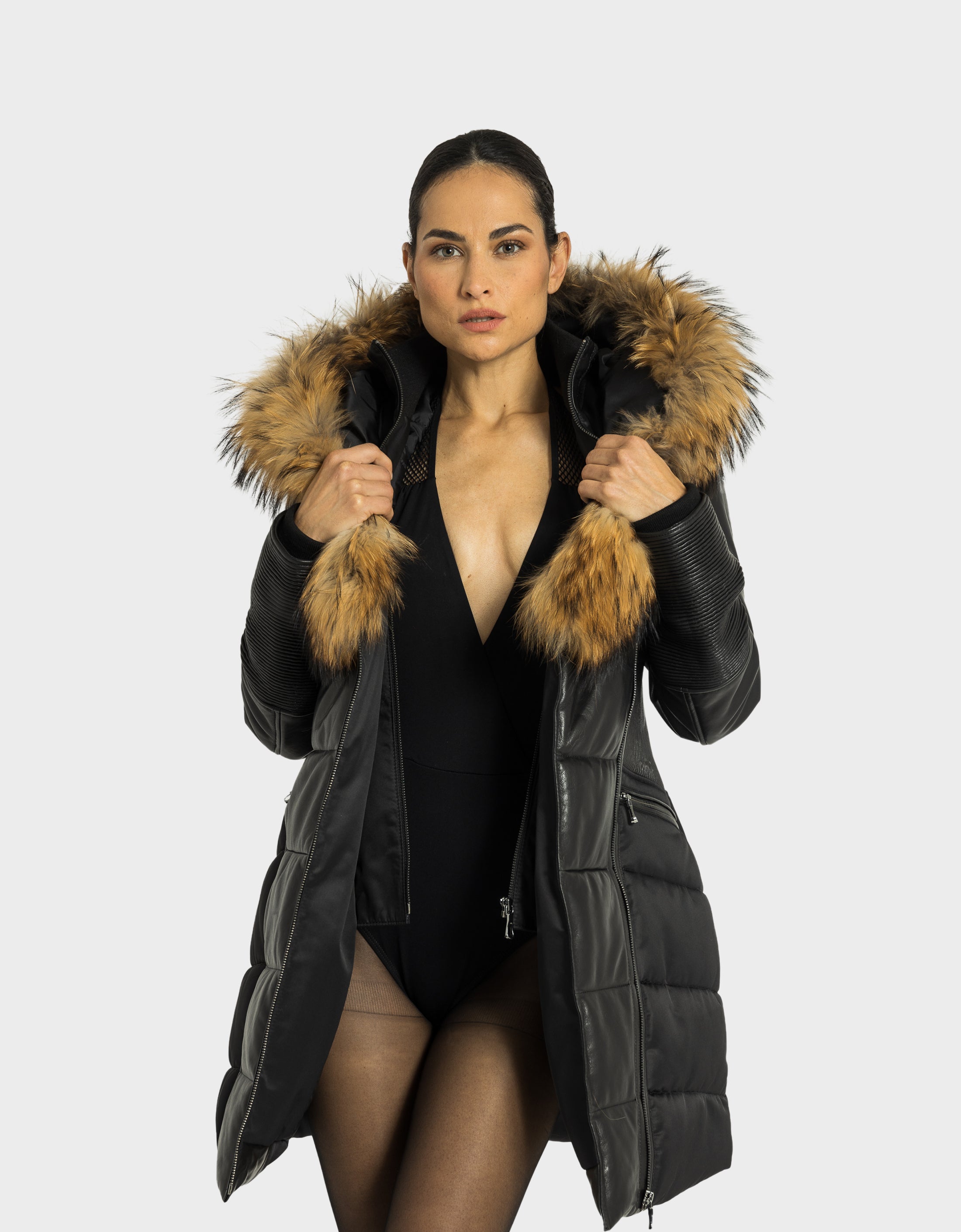 Kylie Leather Sleeve Parka - CG