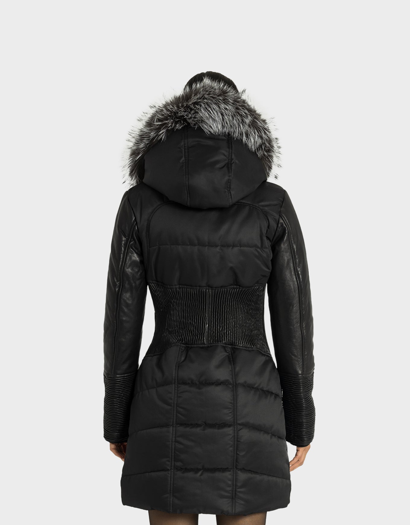 Kylie Leather Sleeve Parka - Silver Fox