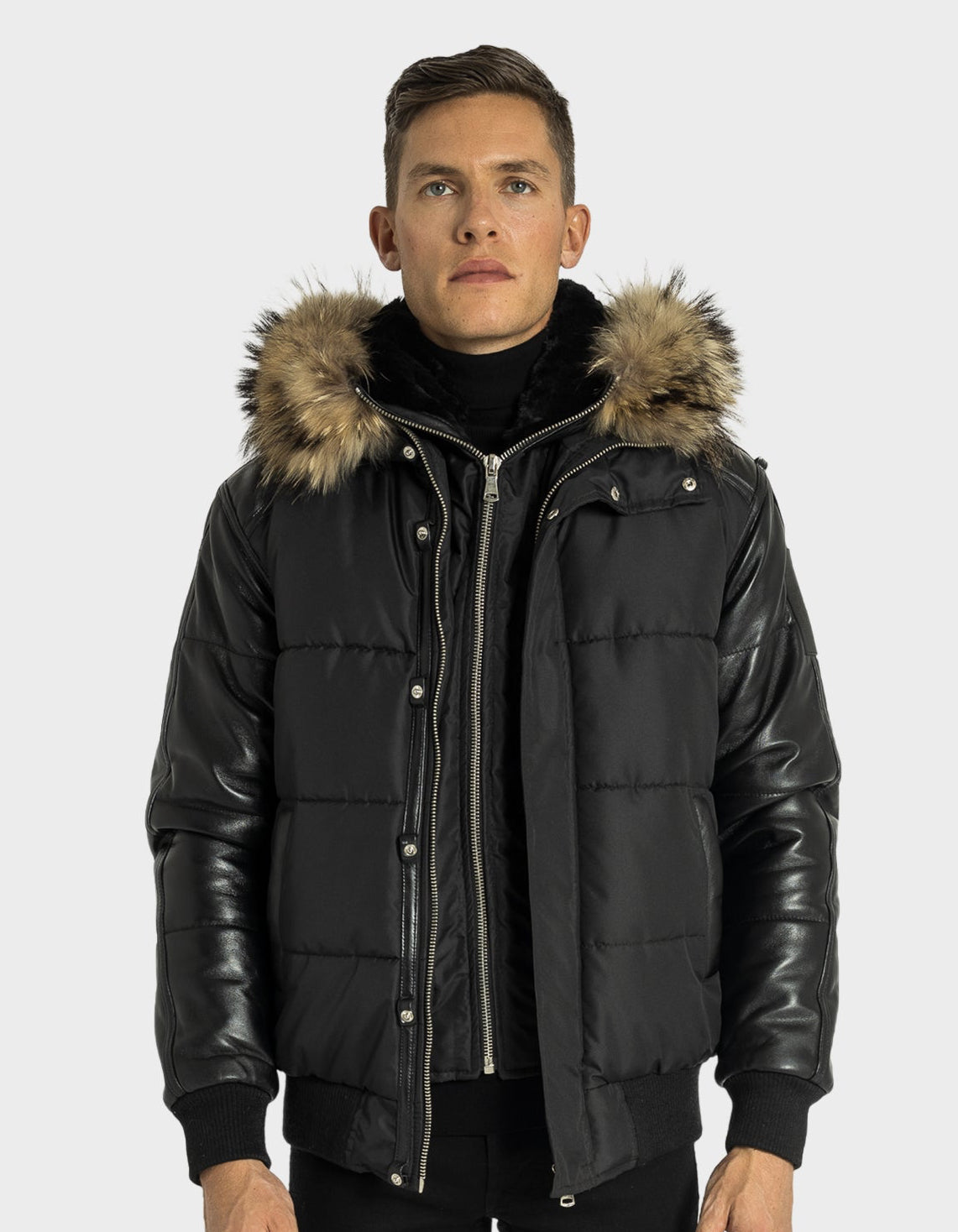 Blouson aviateur Lorenzo en duvet avec manches en cuir