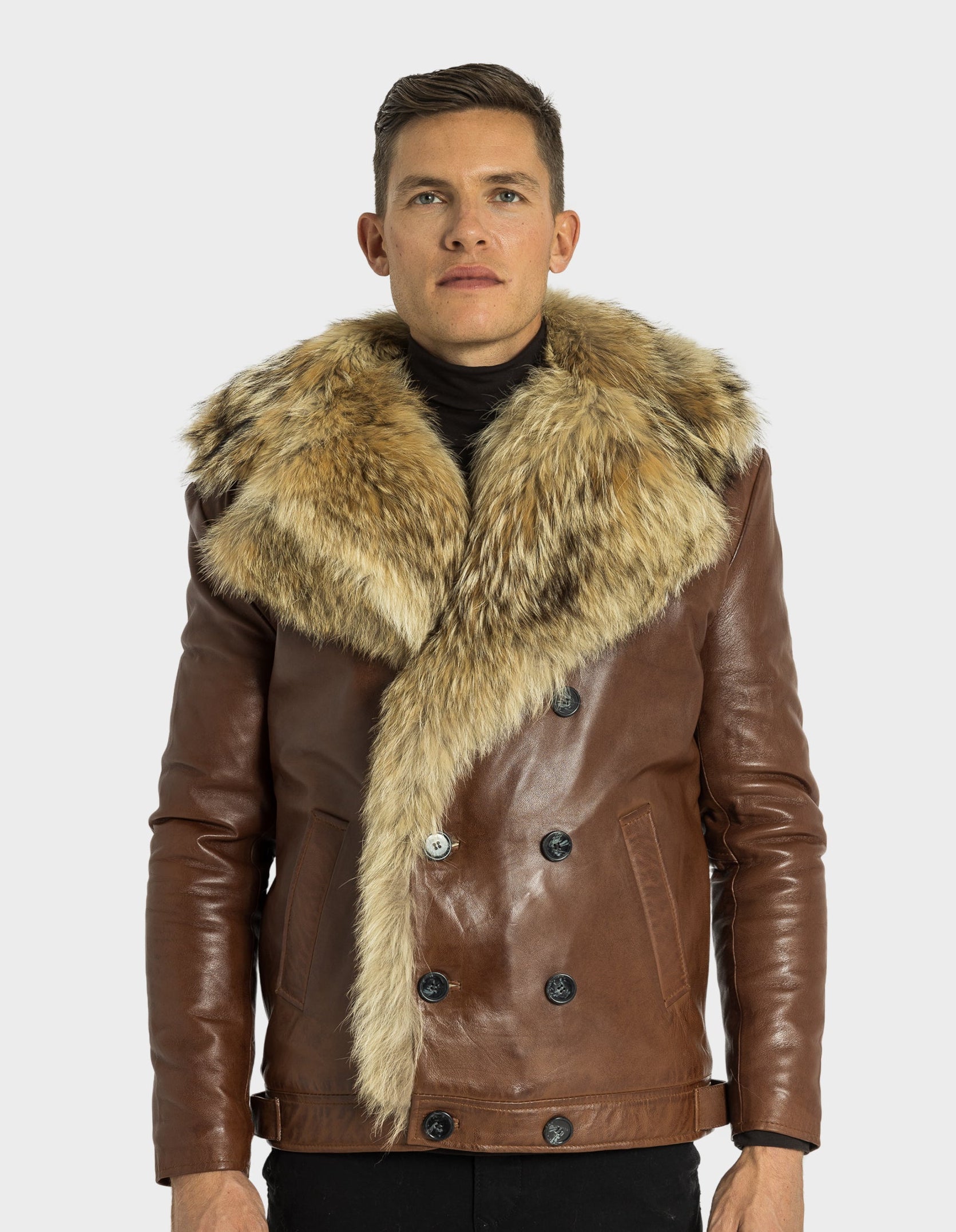 Veste en cuir Marvin avec fourrure naturelle