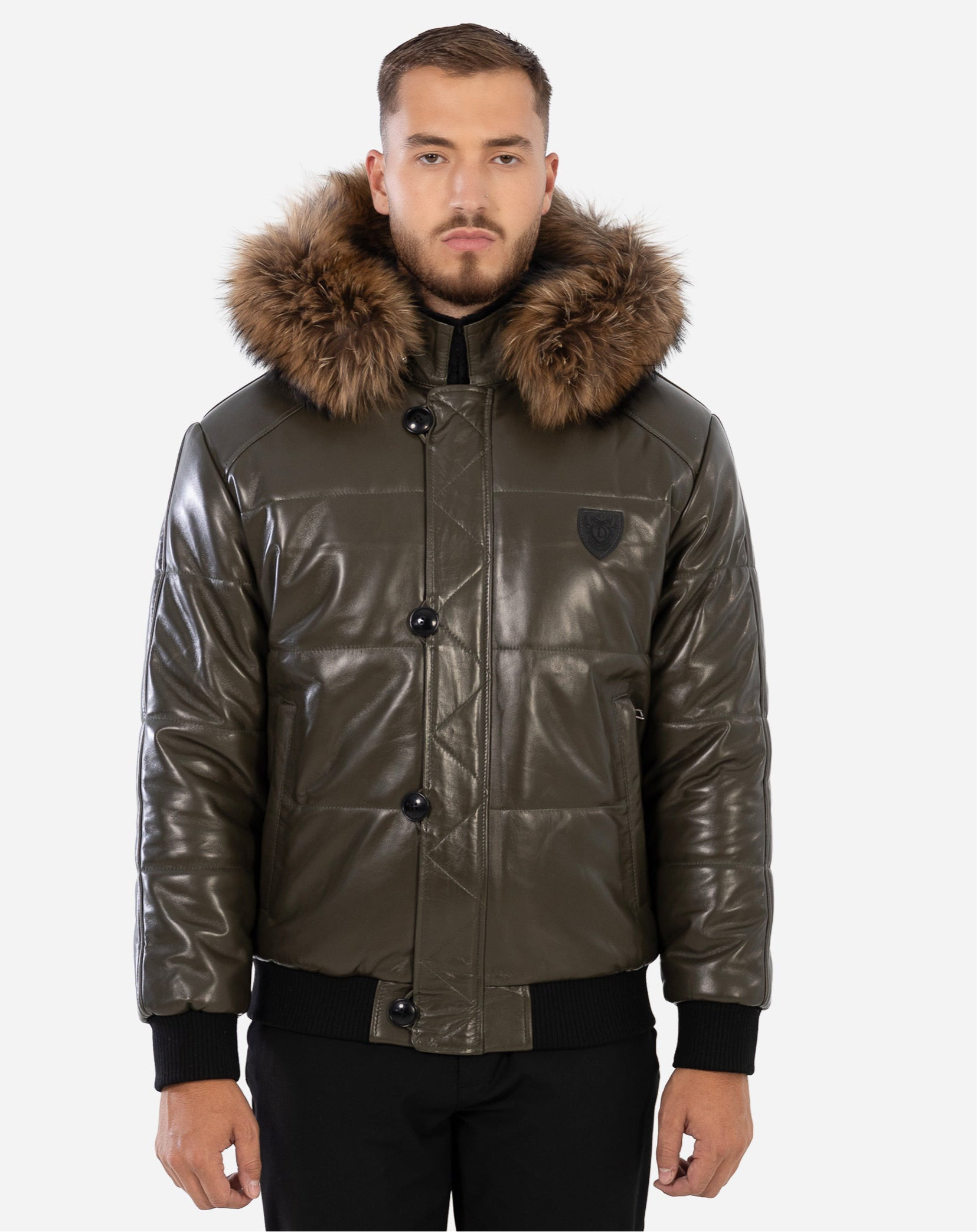 Manteau d'hiver en cuir Arctic pour homme avec fourrure naturelle