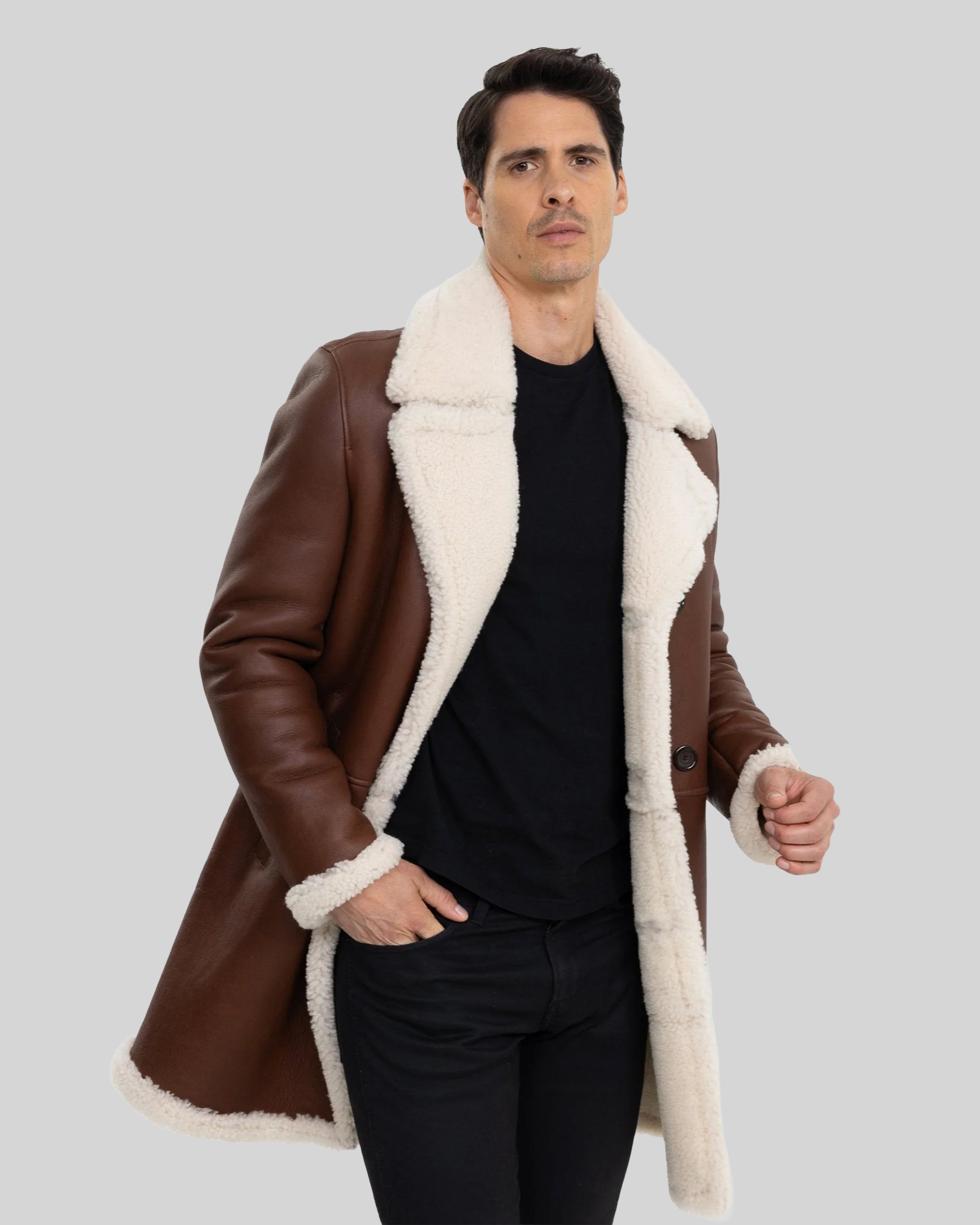 Nick Mens Genuine  Shearling Trench Coat