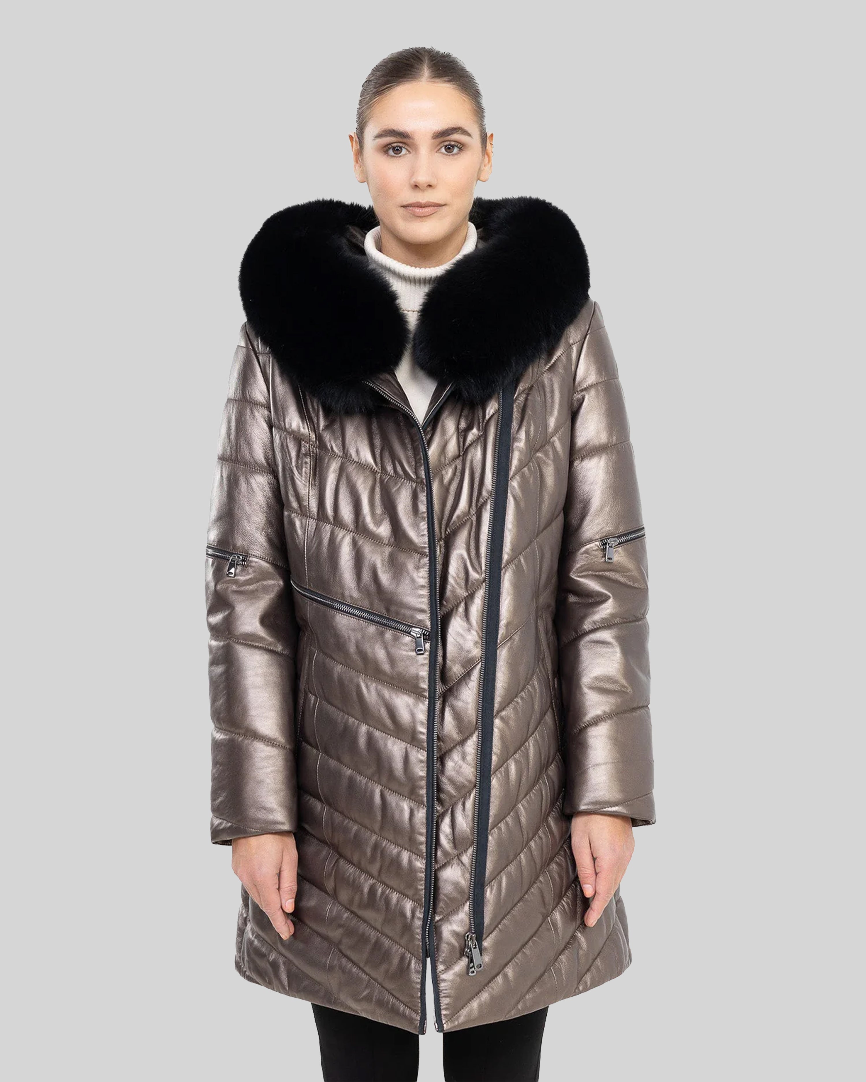 GRACE LEATHER FITTED DOWN PUFFER IN LAMBSKIN
