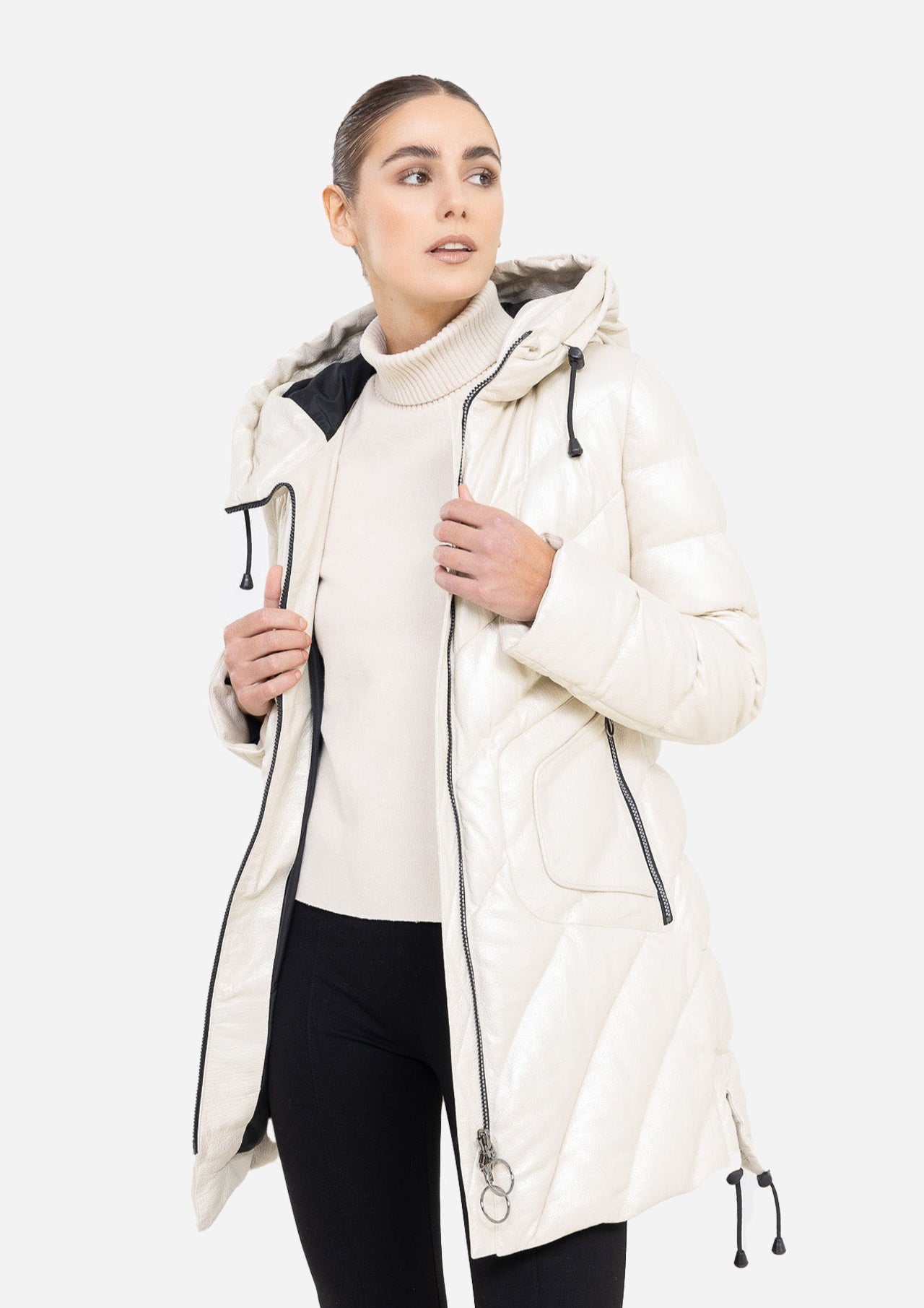 TINA GRACE LEATHER FITTED DOWN PUFFER IN LAMBSKIN