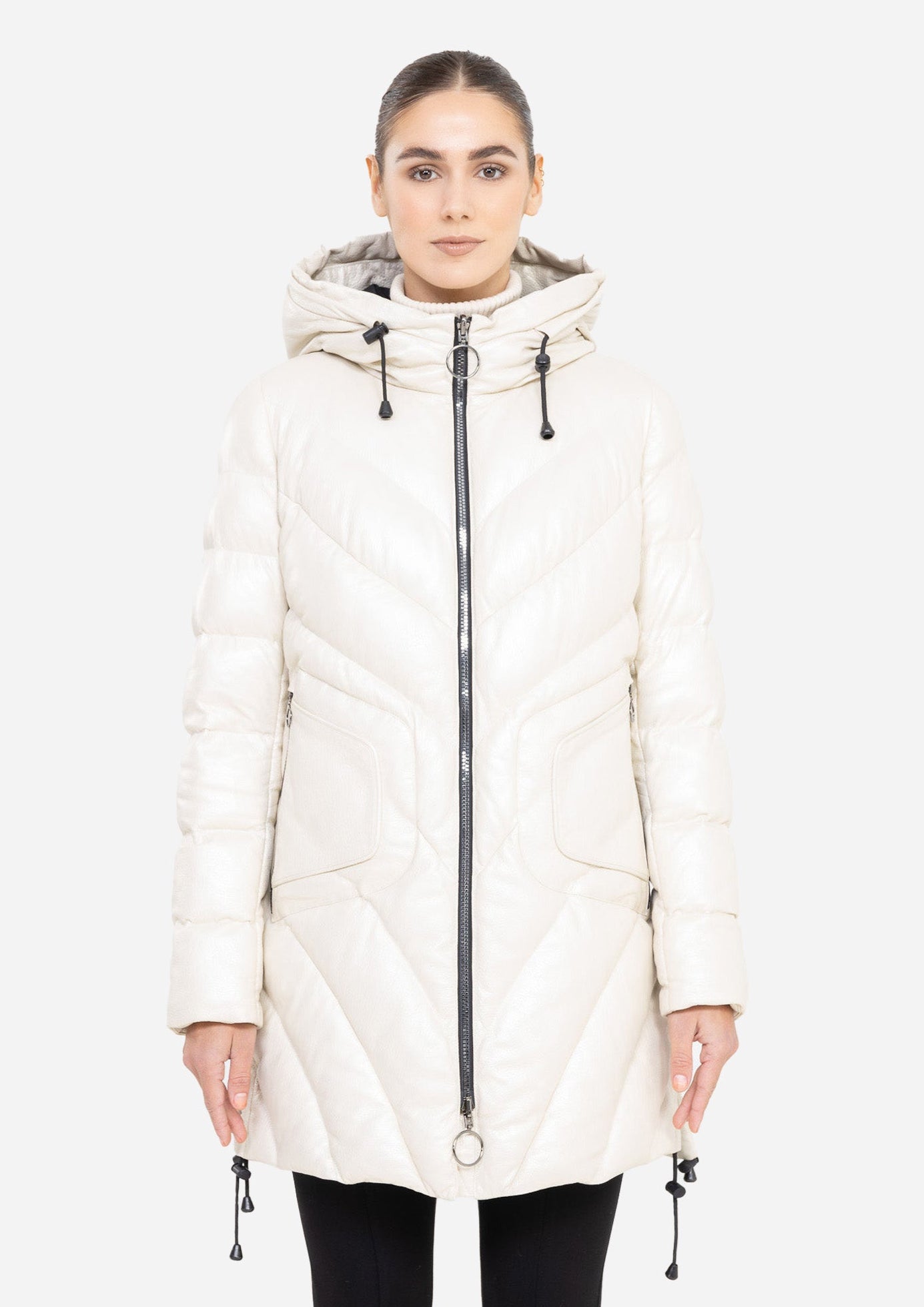 TINA GRACE LEATHER FITTED DOWN PUFFER IN LAMBSKIN