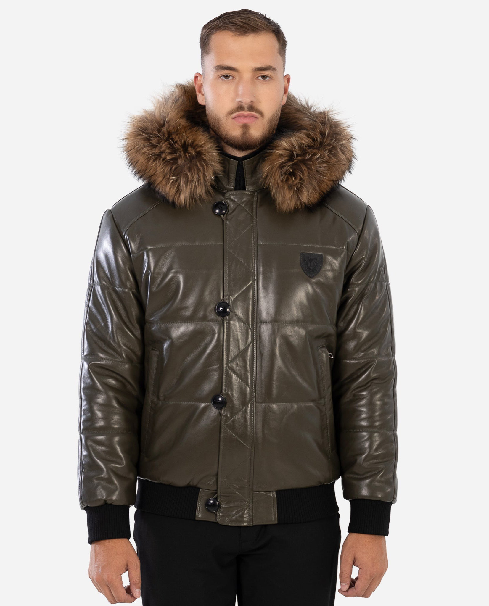 Manteau d'hiver en cuir Arctic pour homme avec fourrure naturelle