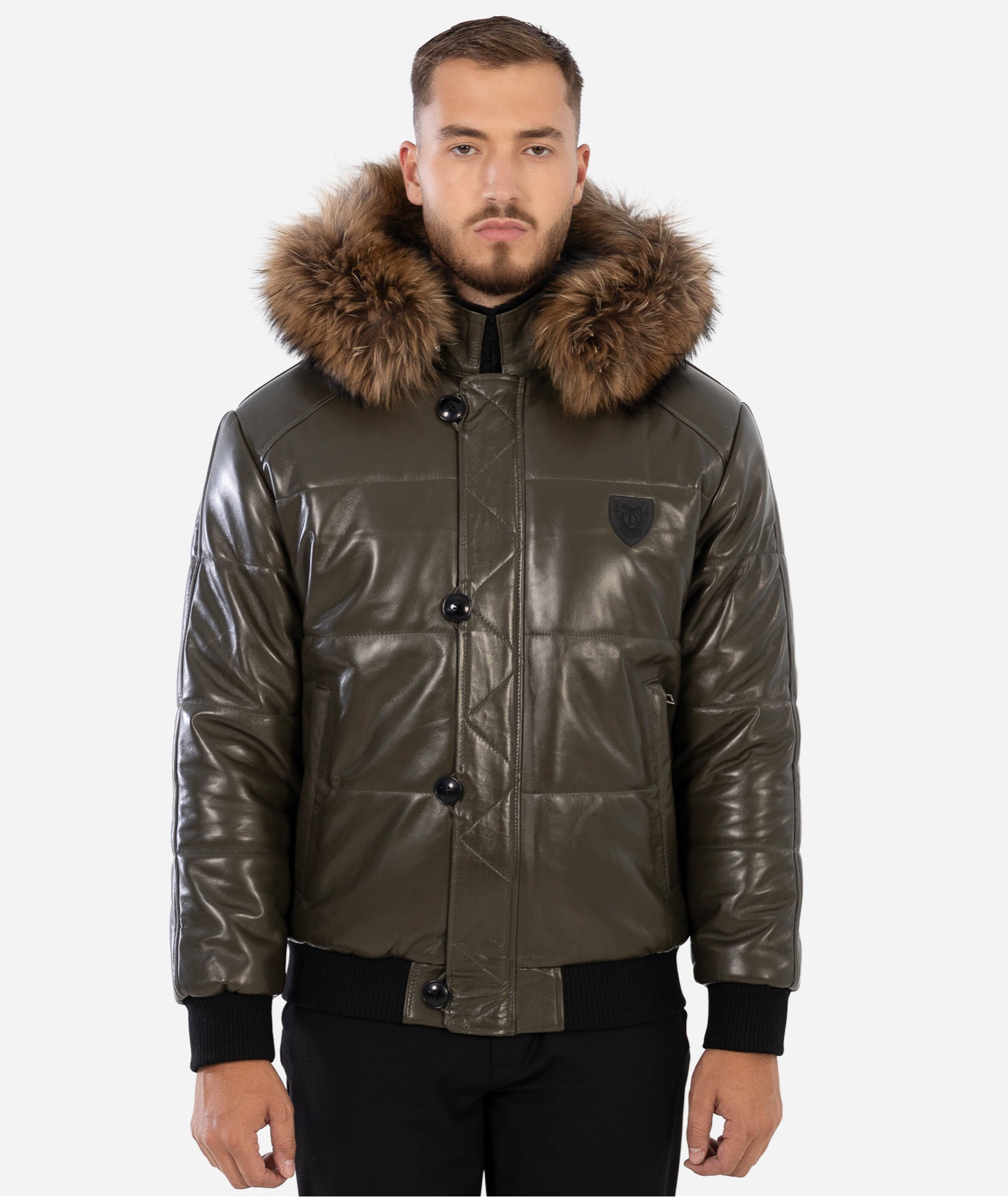 Manteau d'hiver en cuir Arctic pour homme avec fourrure naturelle