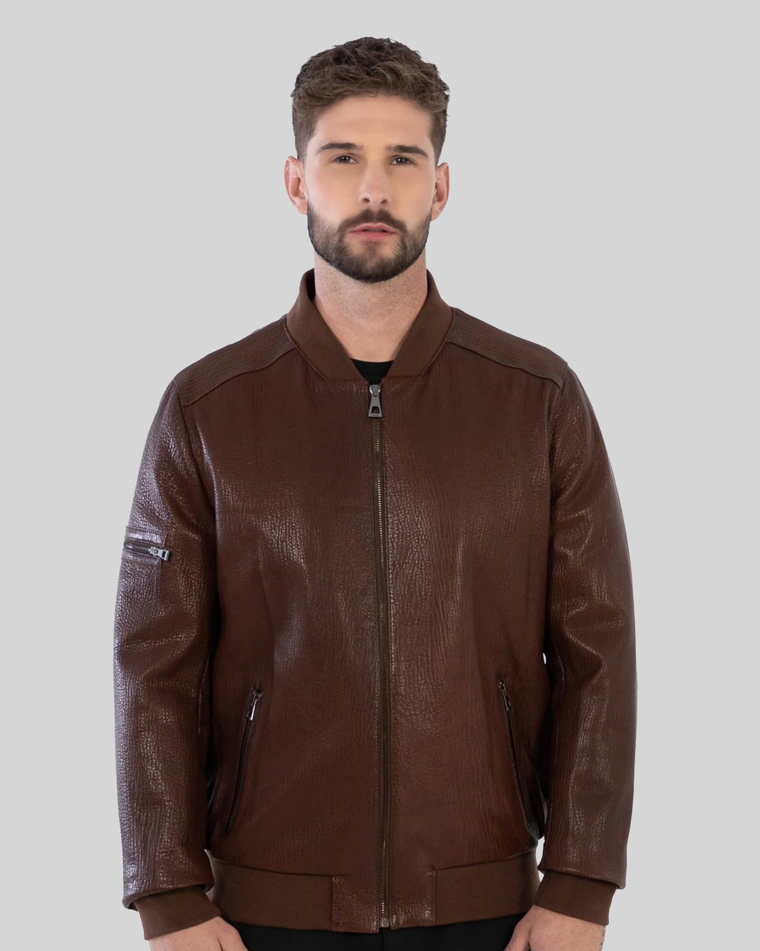 SCOTT BOMBER JACKET IN GRAINED LEATHER