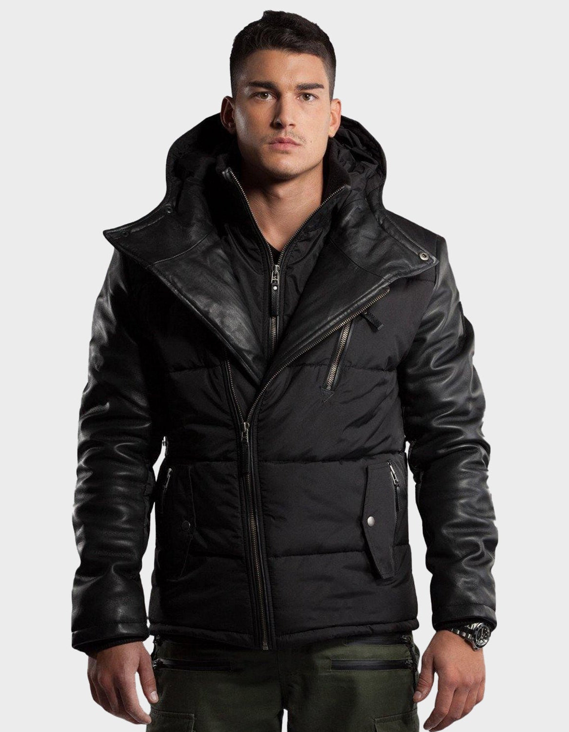Adamo Leather Sleeves Parka