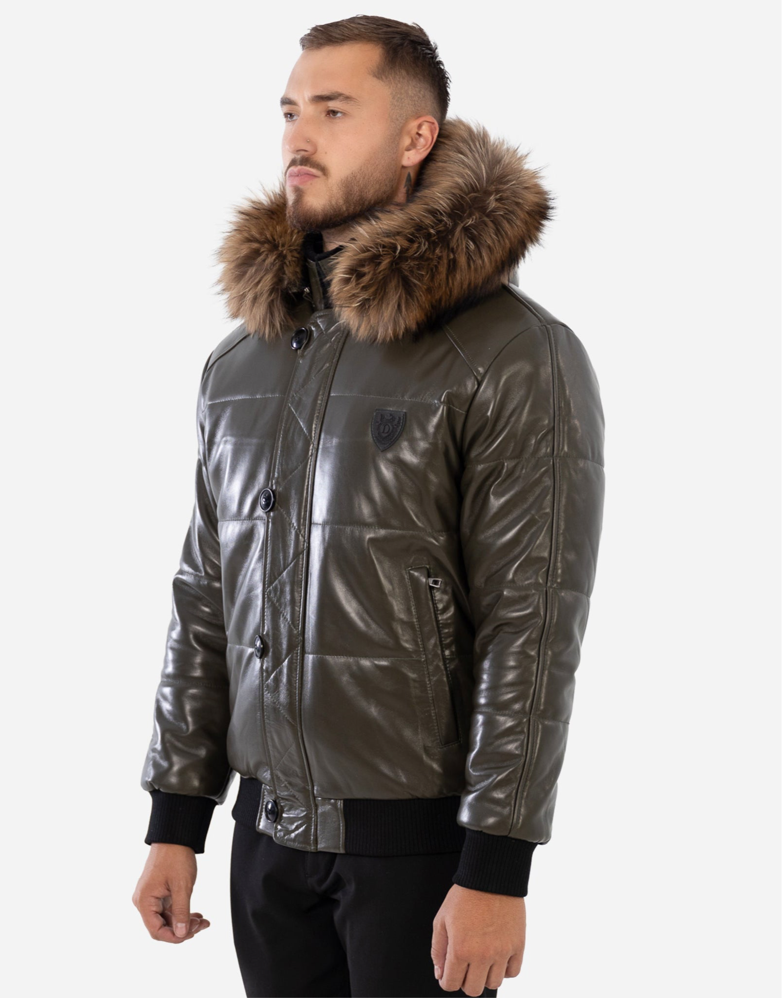 Manteau d'hiver en cuir Arctic pour homme avec fourrure naturelle