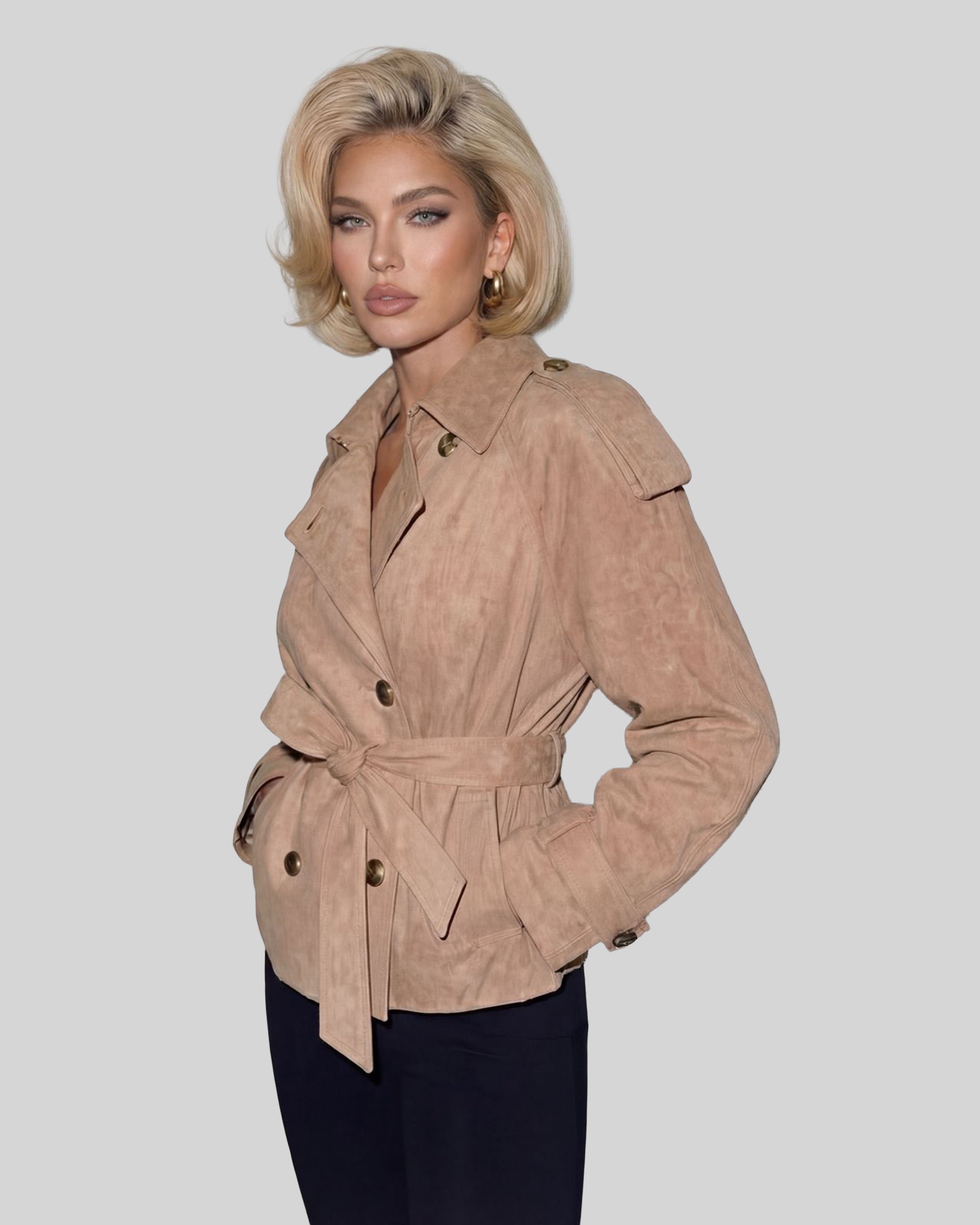 ADRIANA Beige Suede Belted Jacket