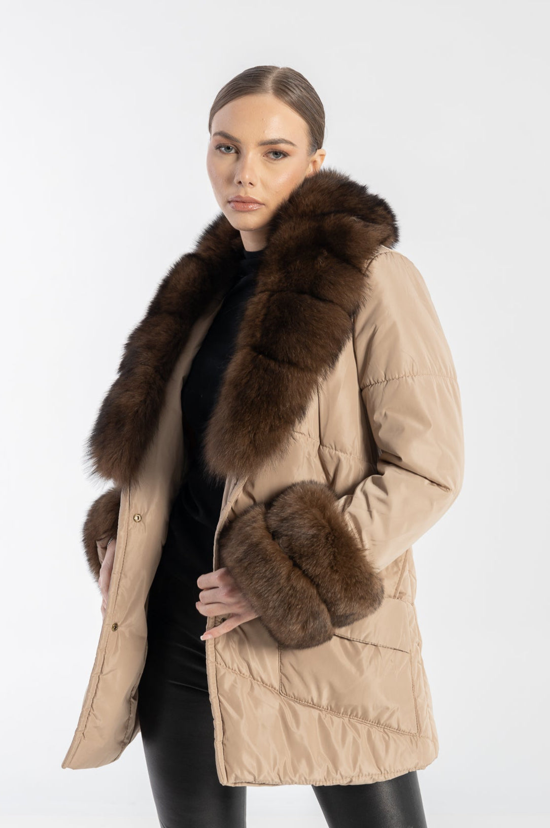 Paris Fox Fur Jacket trimmed with luxurious genuine fox fur