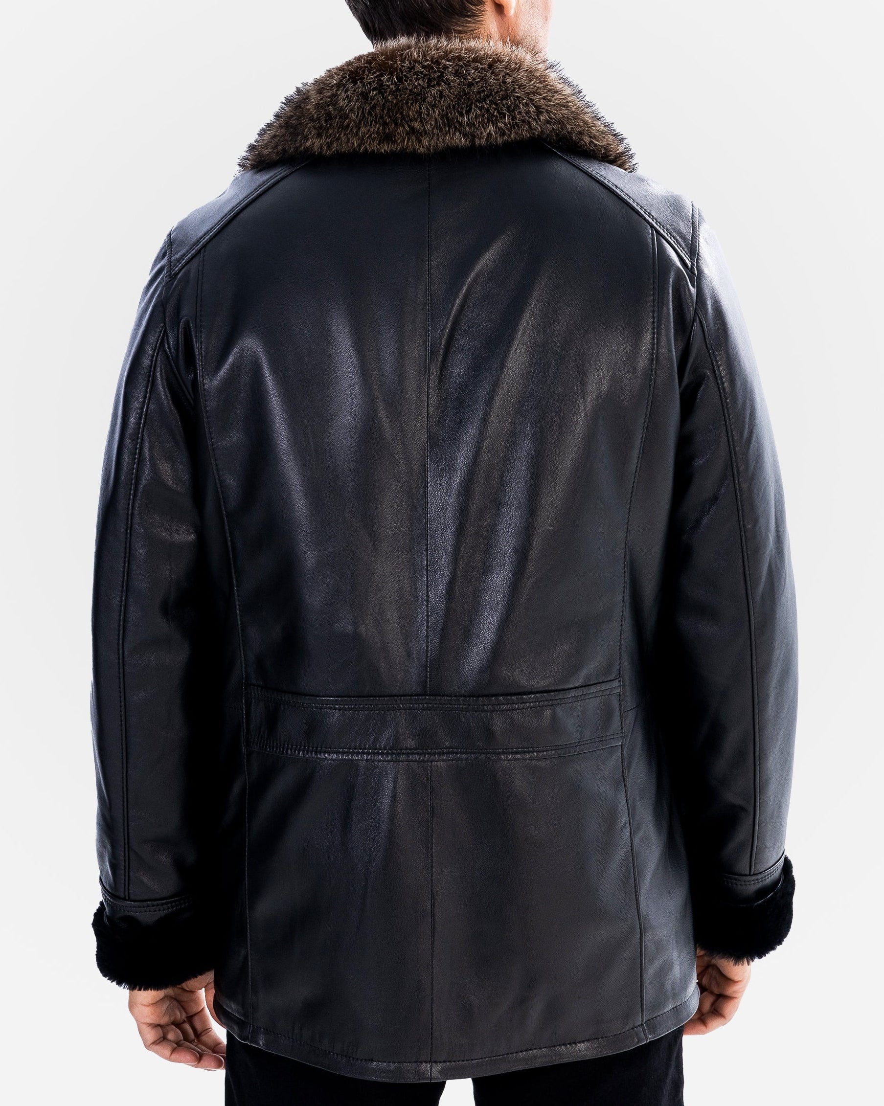 BRAD MEN'S  Genuine SHEARLING  JACKET with FOX FUR-thumbmail-3