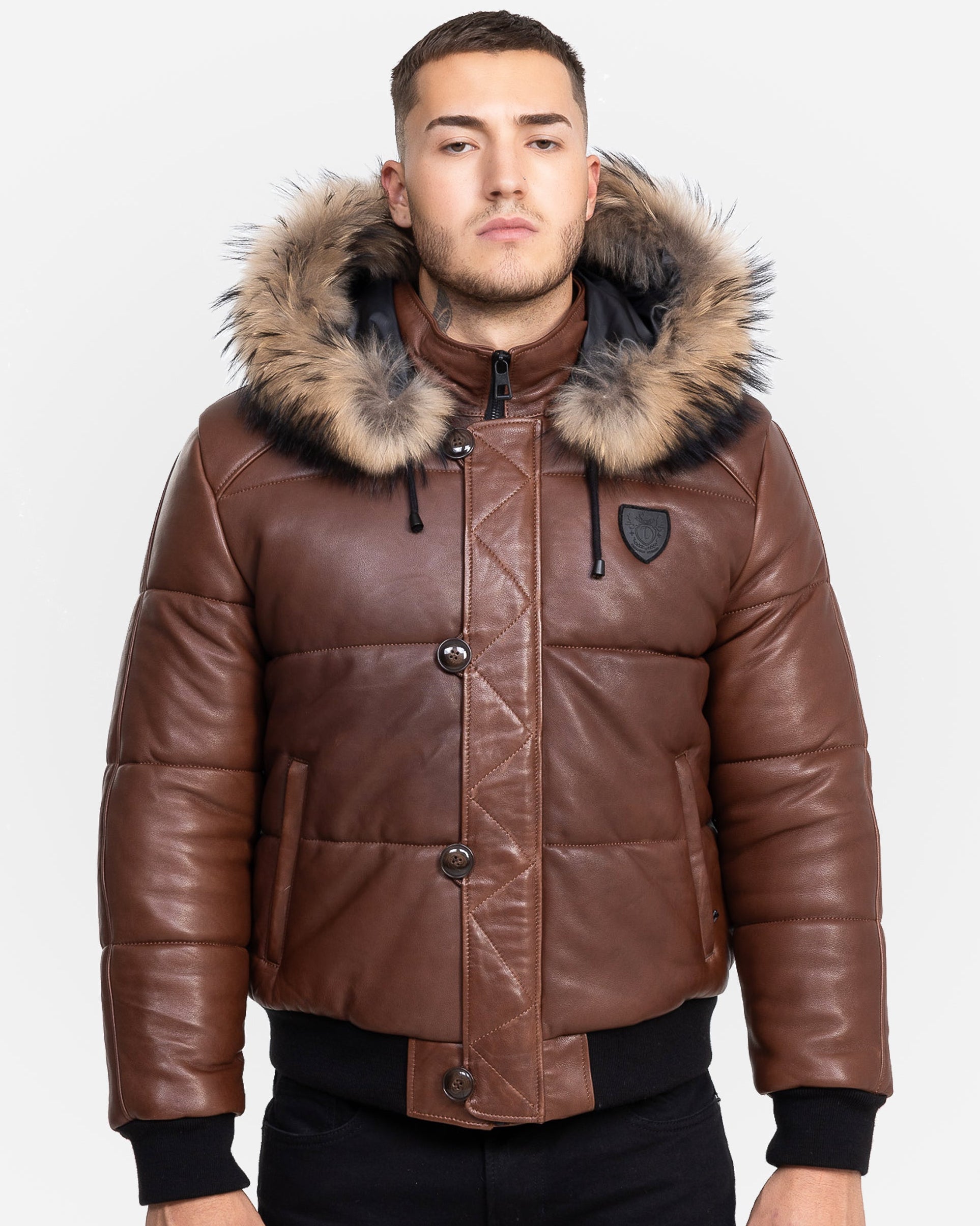 Manteau d'hiver en cuir arctique avec fourrure naturelle