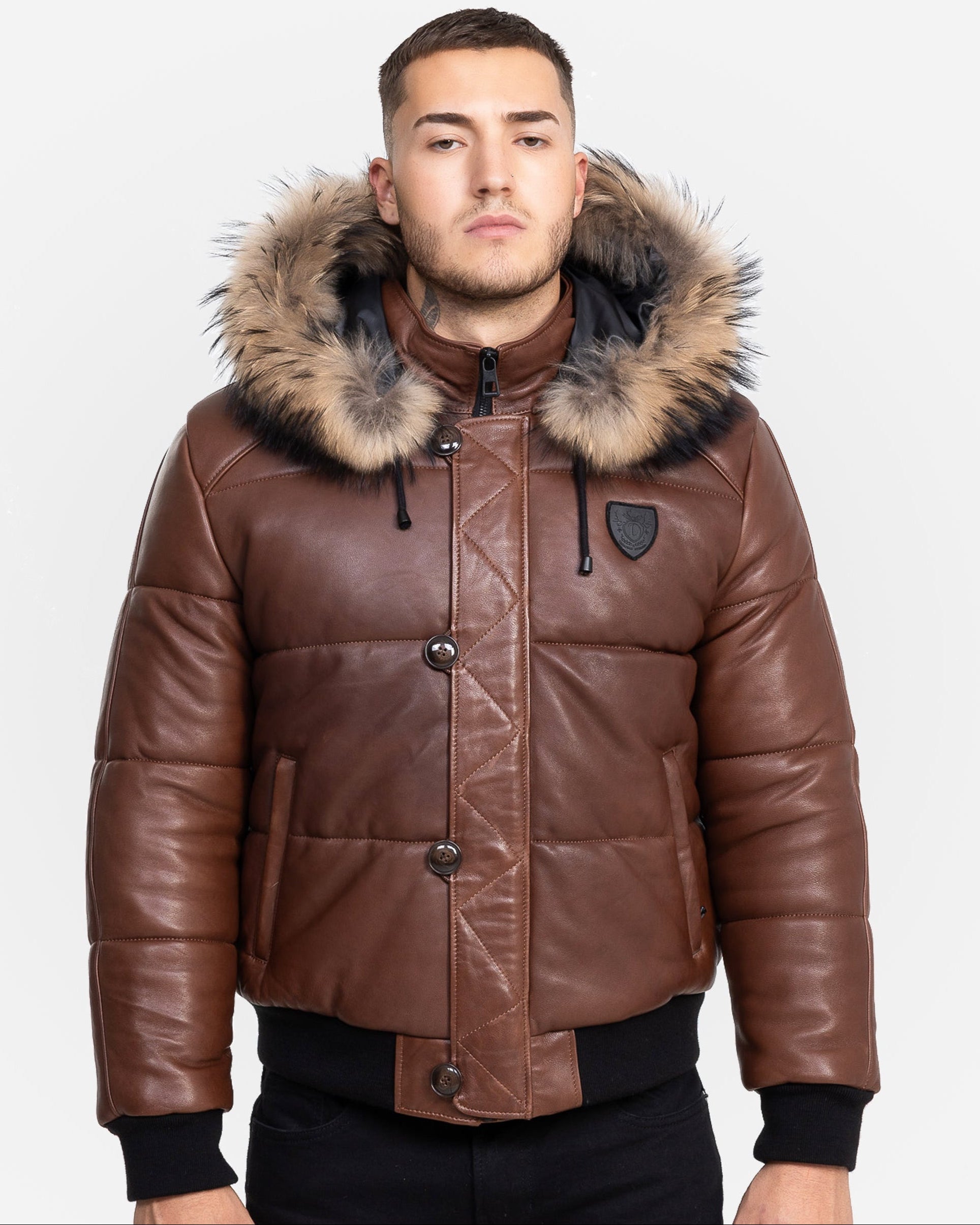 Arctic Men’s Winter Leather Coat With Silver Fox Fur