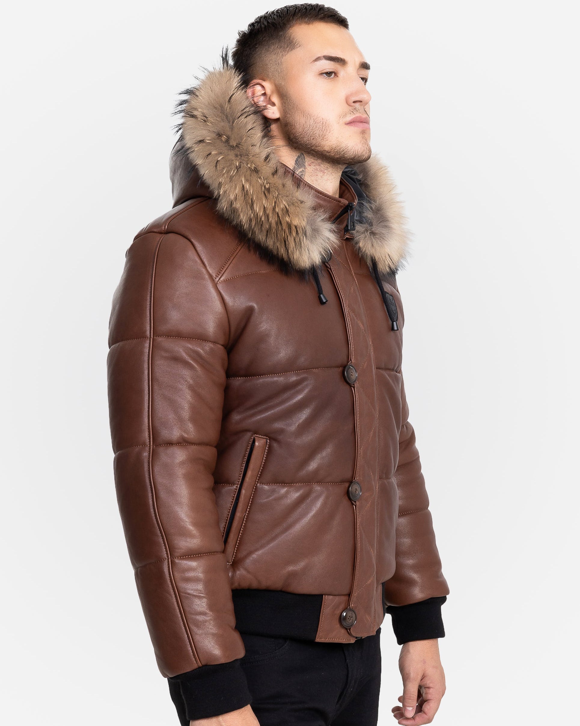 Arctic Men’s Winter Leather Coat With Silver Fox Fur