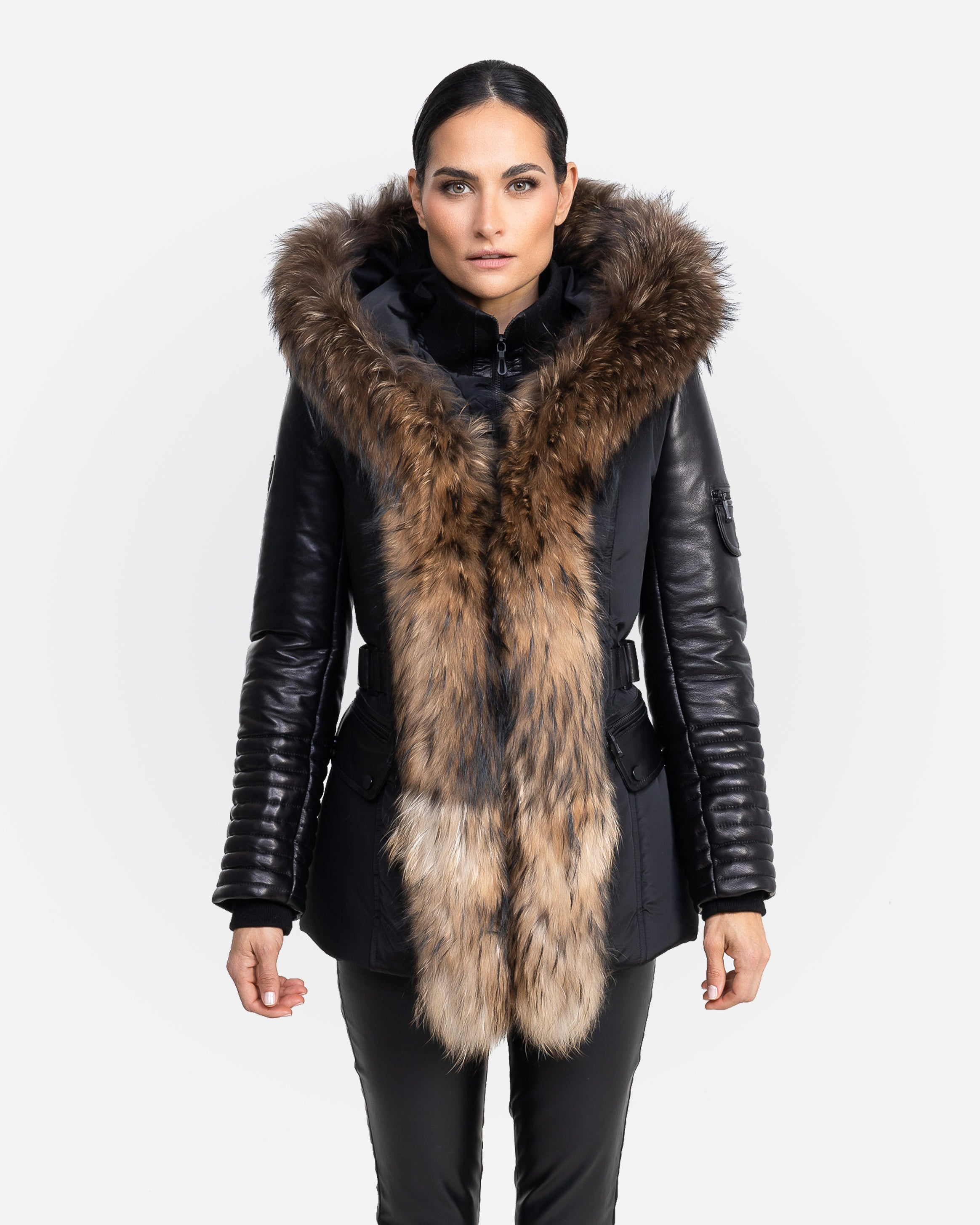 Kim Leather Sleeve Jacket With Natural Fur