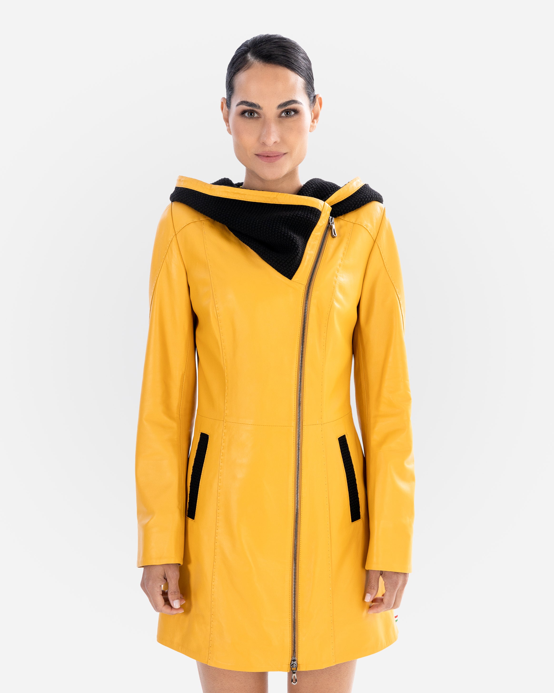Lucie Leather Trench Coat - Yellow
