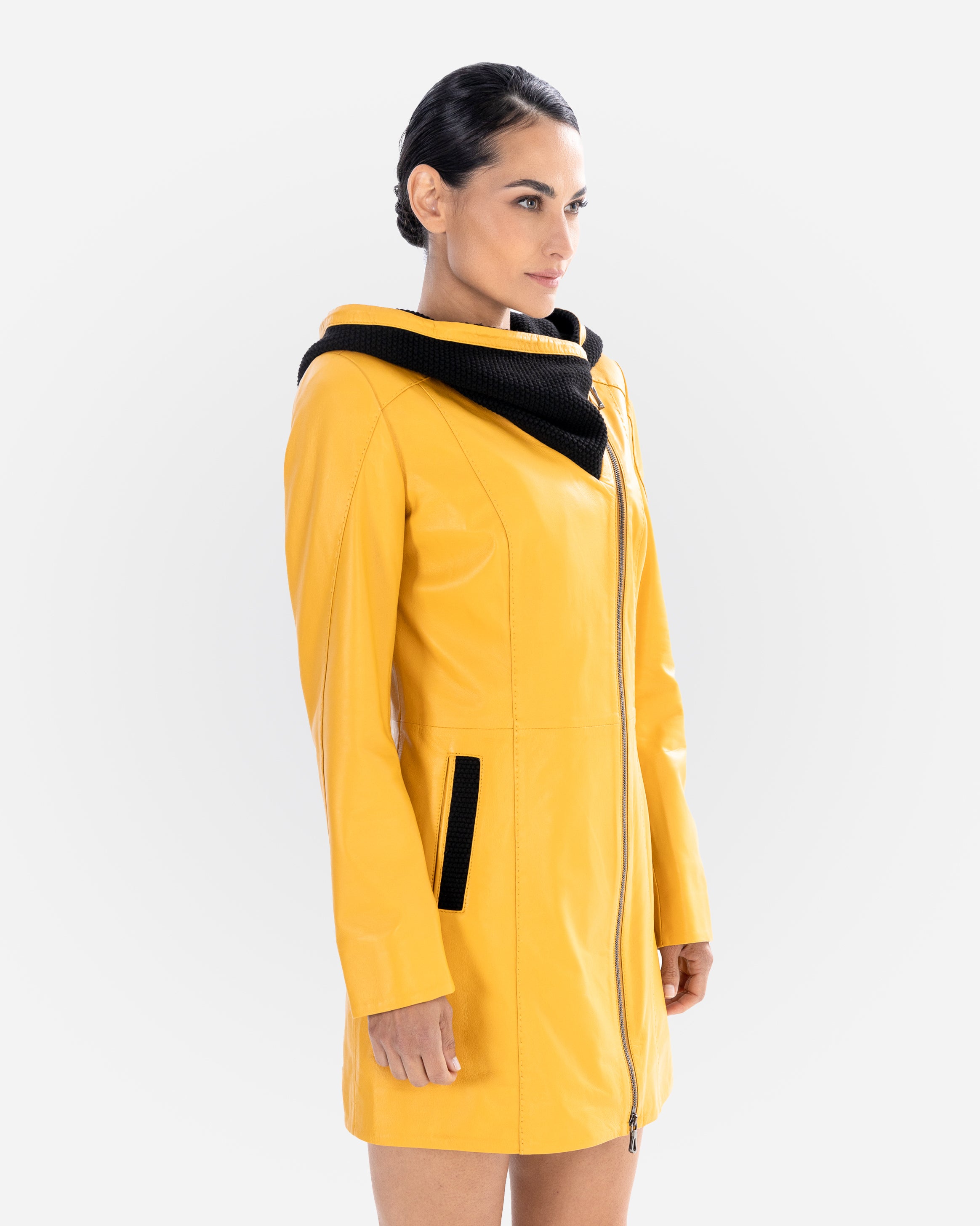 Lucie Leather Trench Coat - Yellow