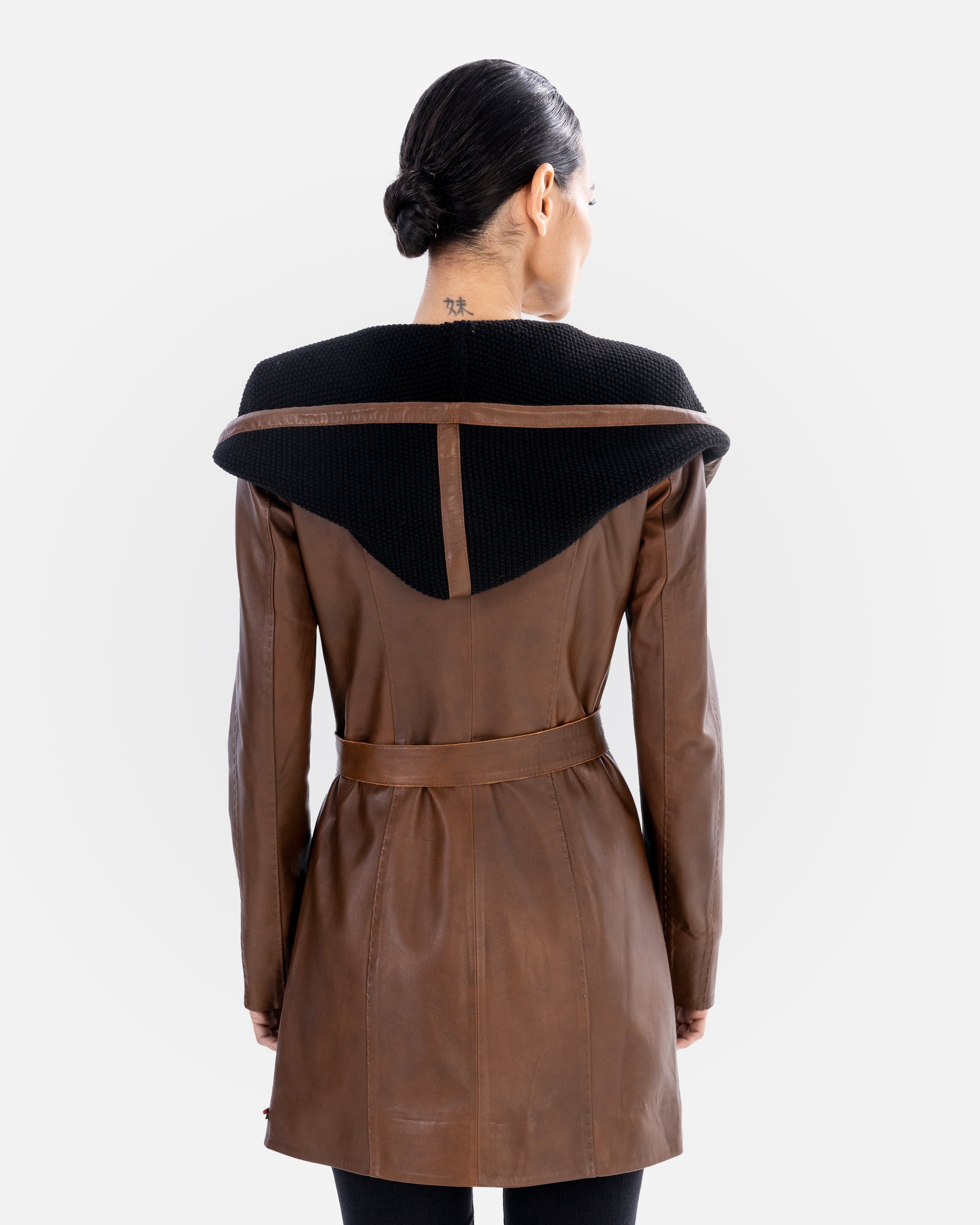 Lucie Leather Trench Coat - Brown