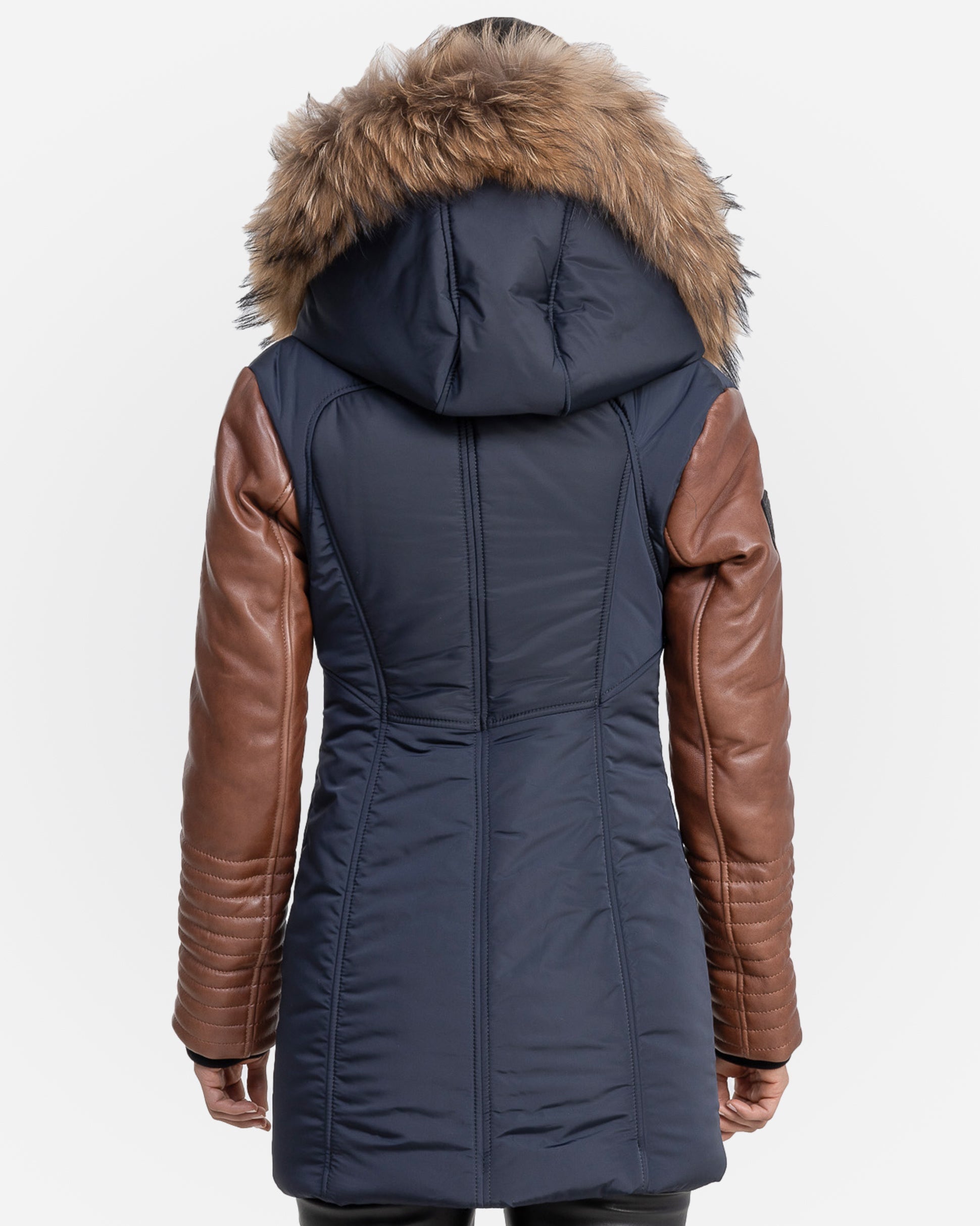 Melania Down Puffer With Leather Sleeves