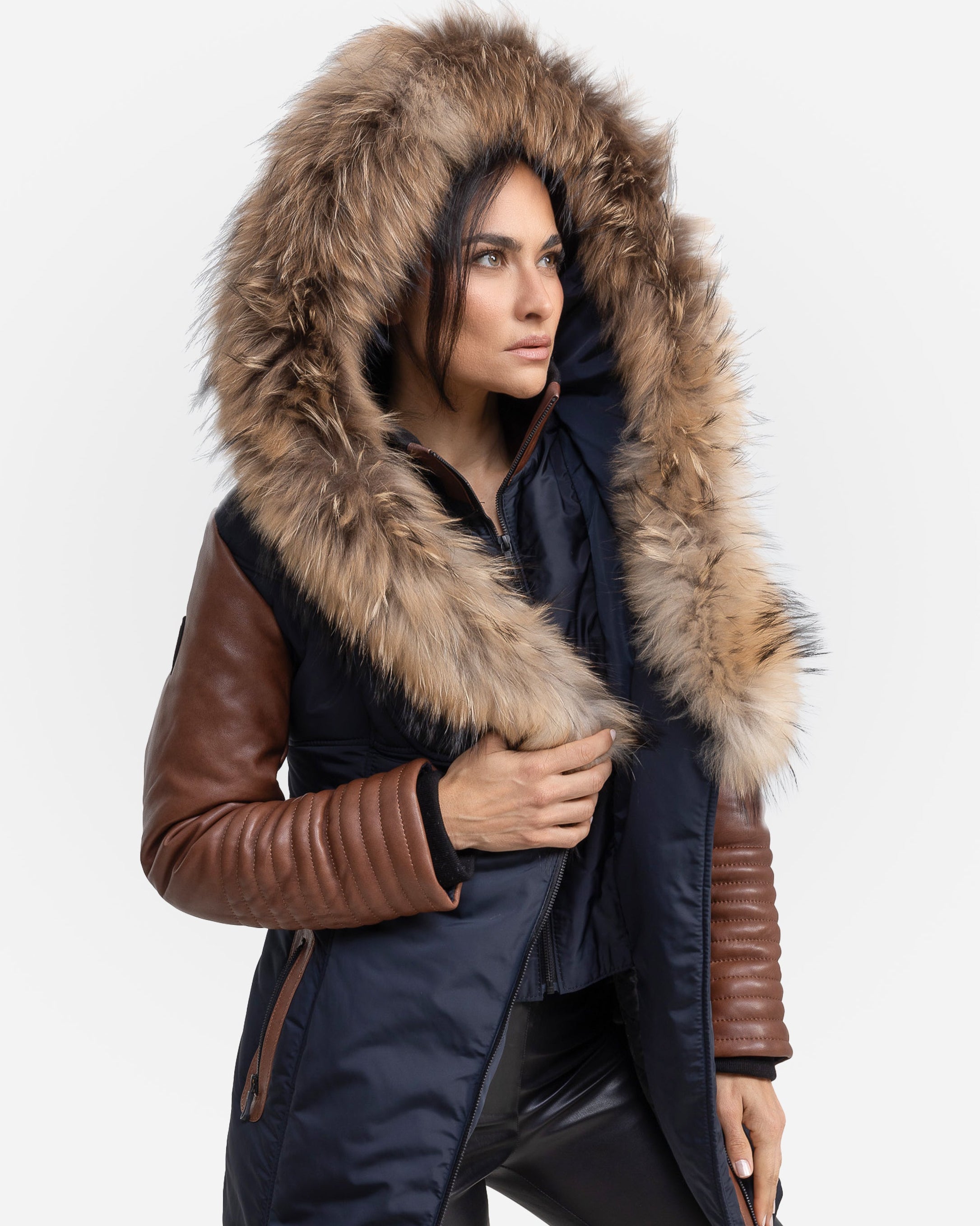 Melania Down Puffer With Leather Sleeves CG