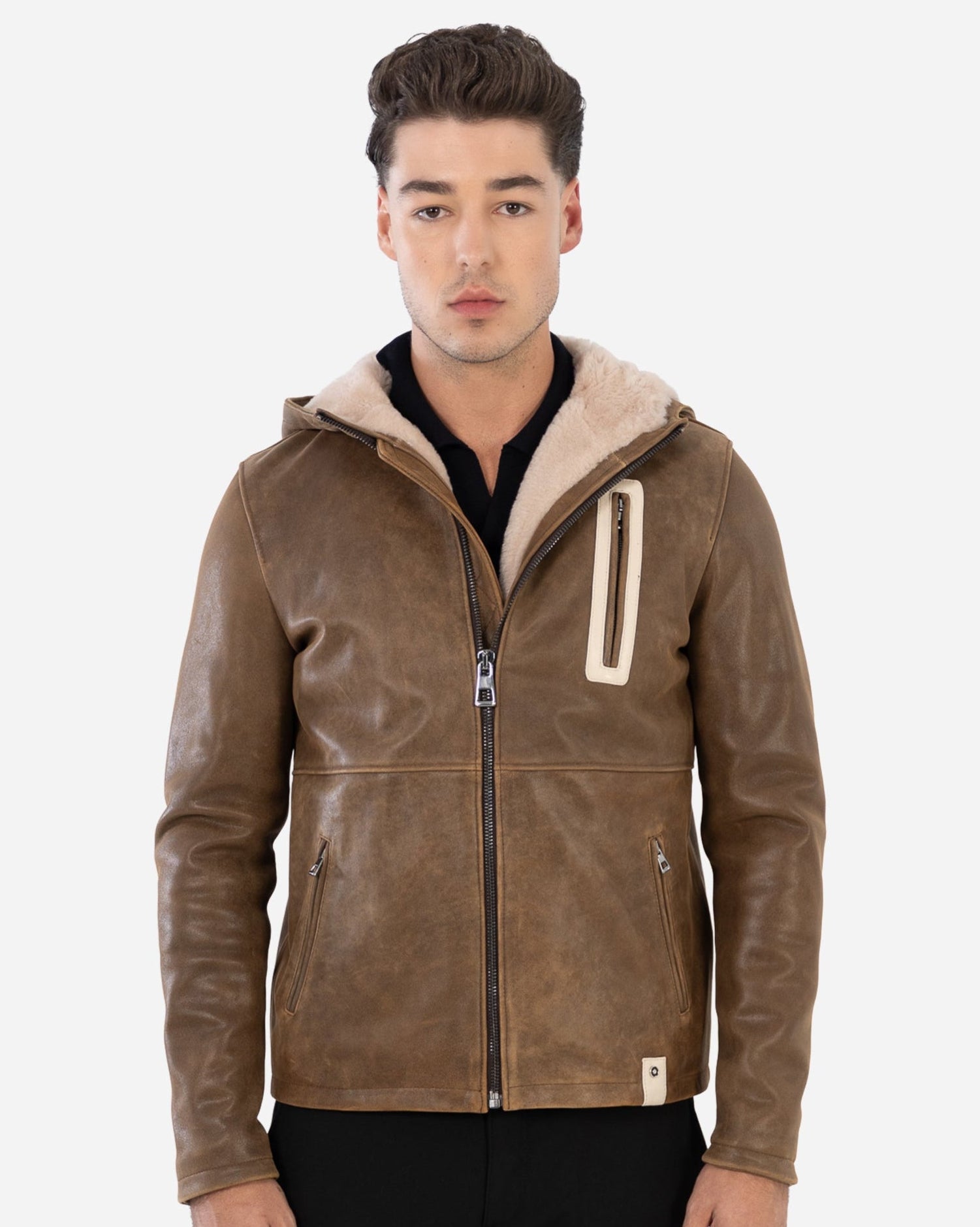 Veste en cuir doublée de peau lainée Philippe