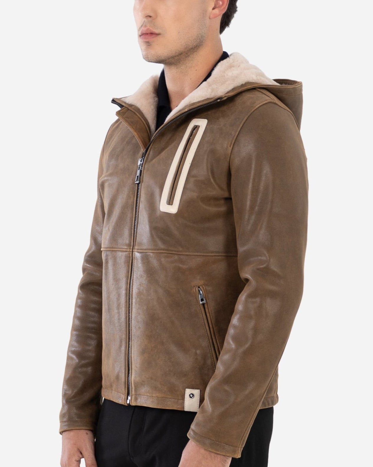 Veste en cuir doublée de peau lainée Philippe