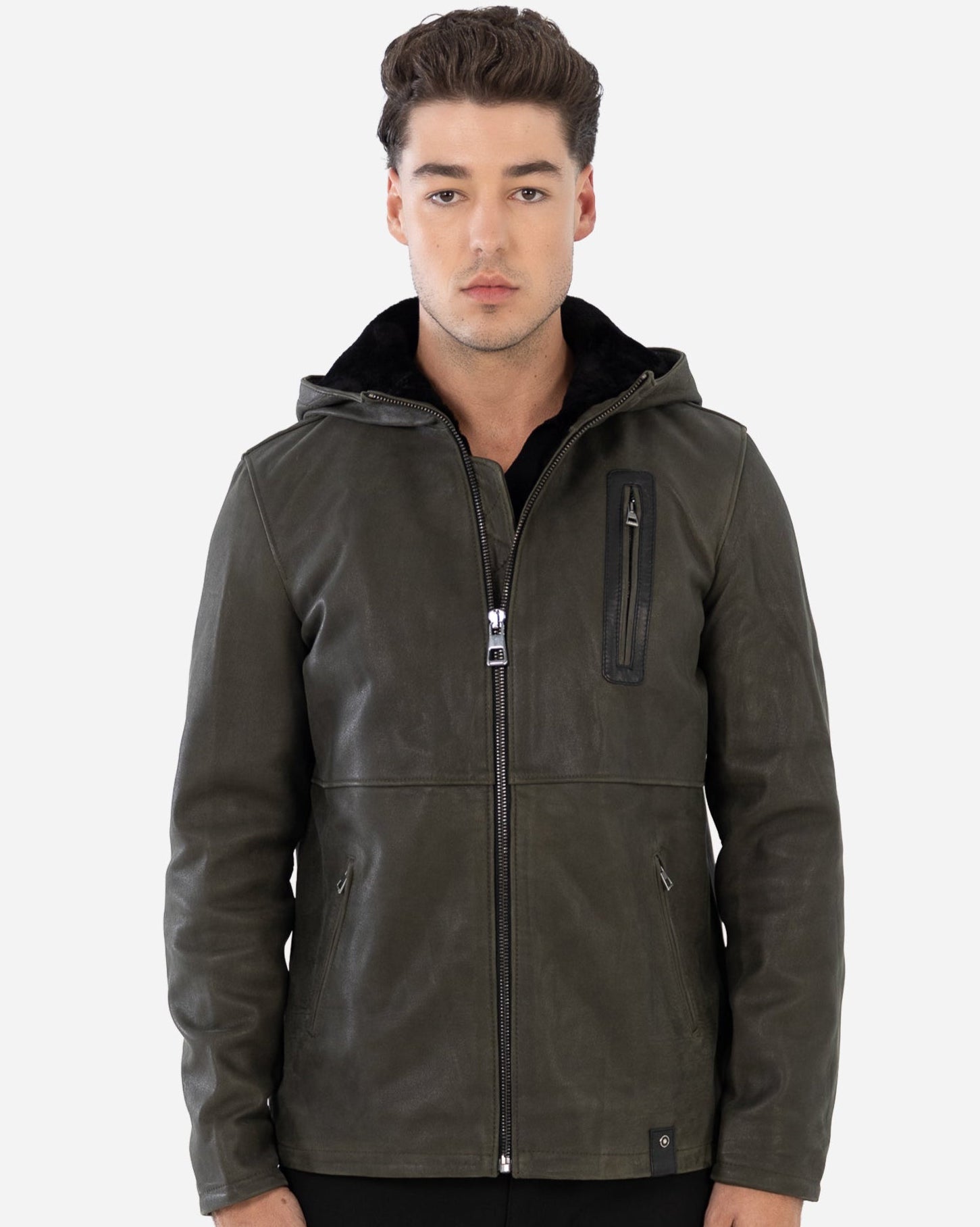 Veste en cuir doublée de peau lainée Philippe