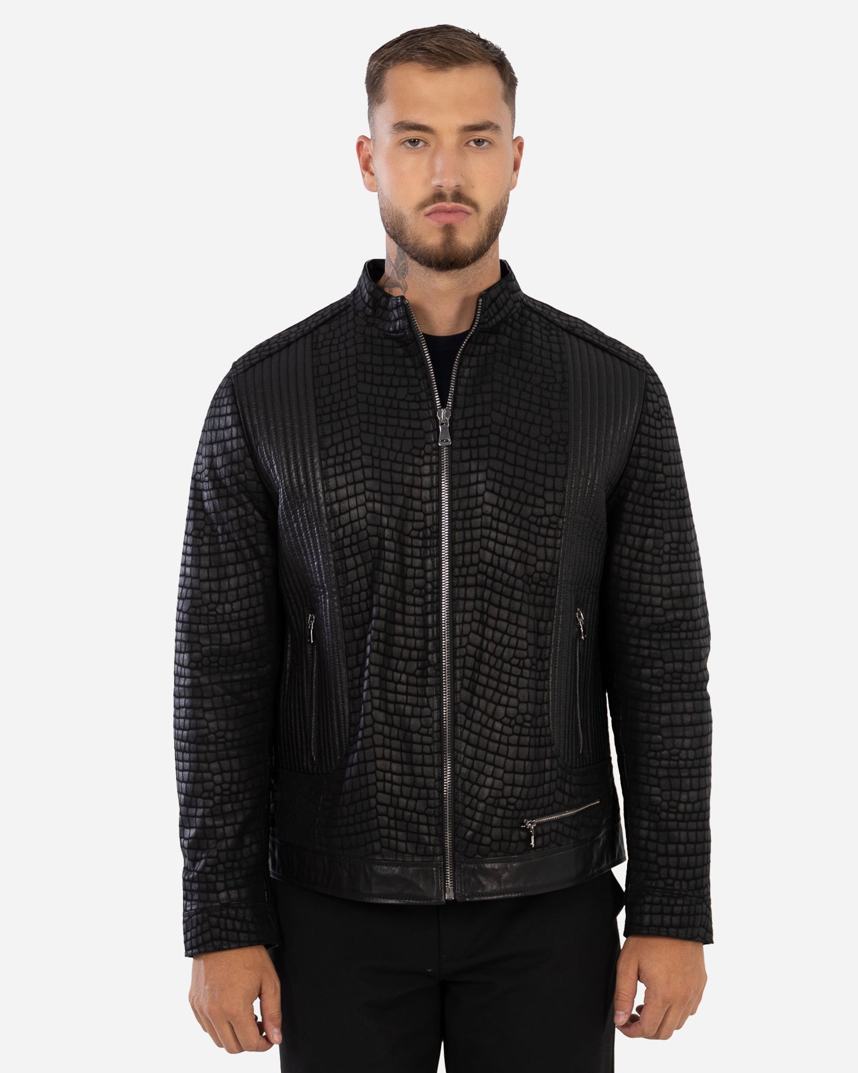 CORSO Leather Jacket with Crocodile-Embossed Finish