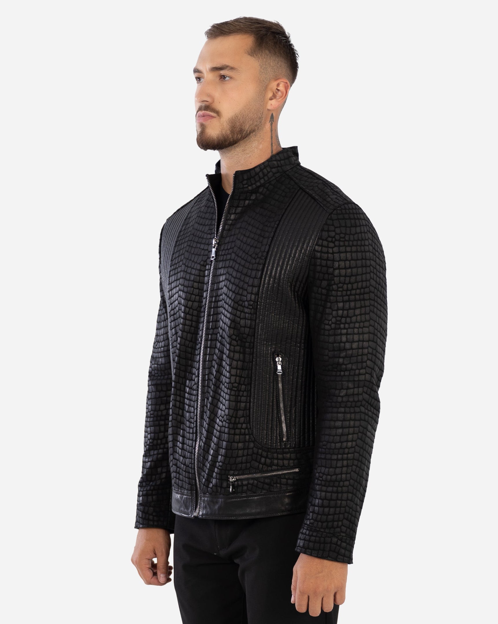 CORSO Leather Jacket with Crocodile-Embossed Finish