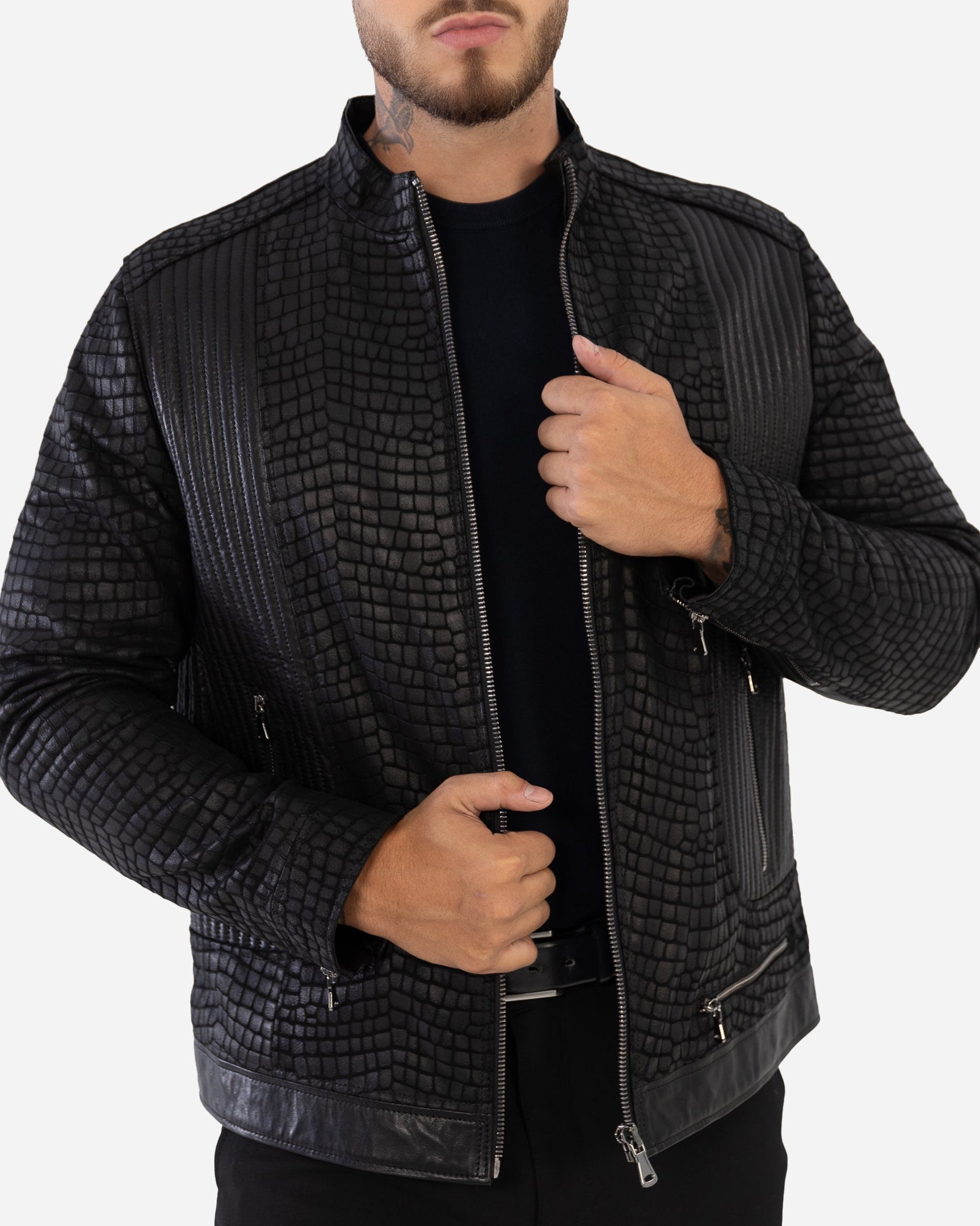 CORSO Leather Jacket with Crocodile-Embossed Finish