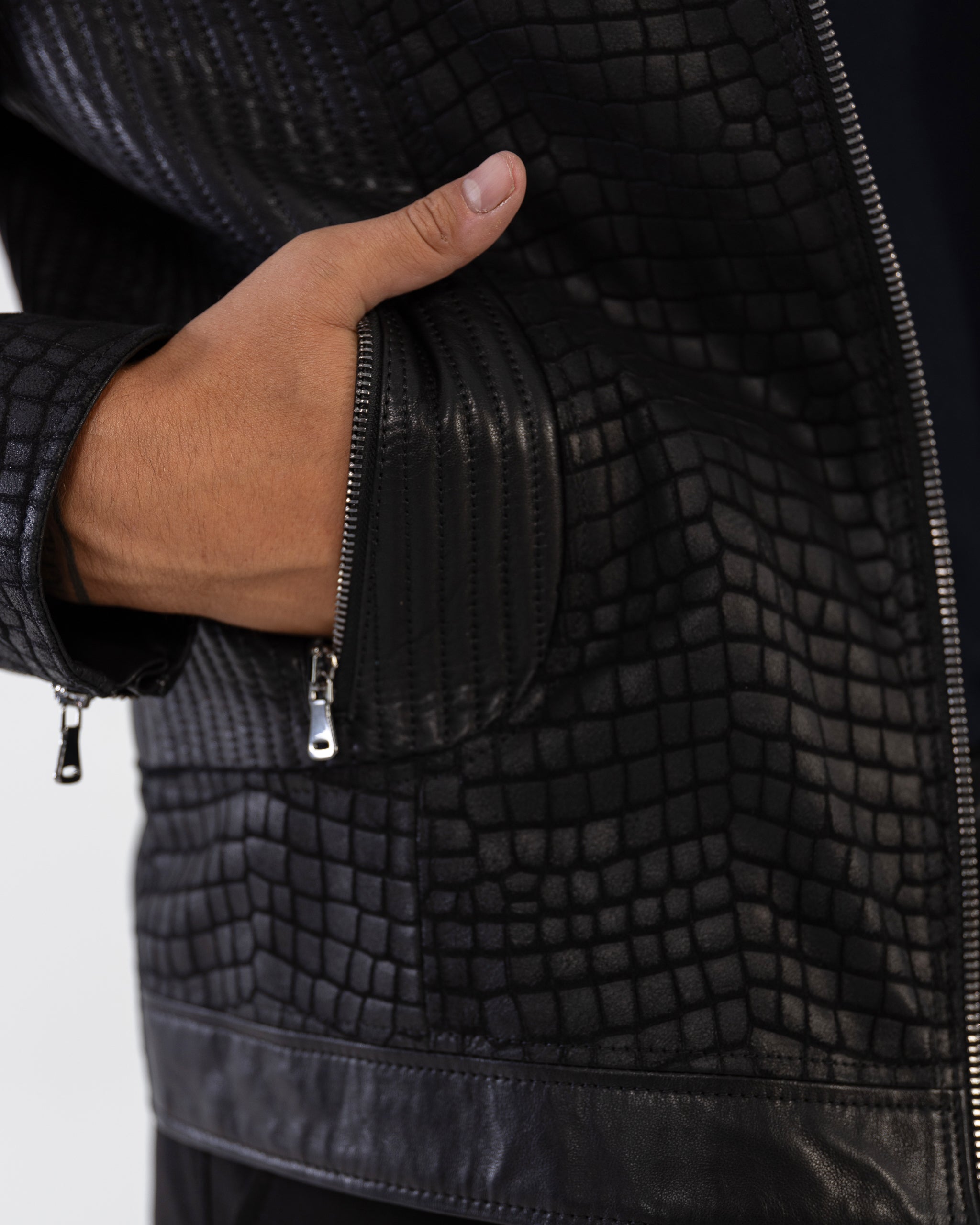 CORSO Leather Jacket with Crocodile-Embossed Finish