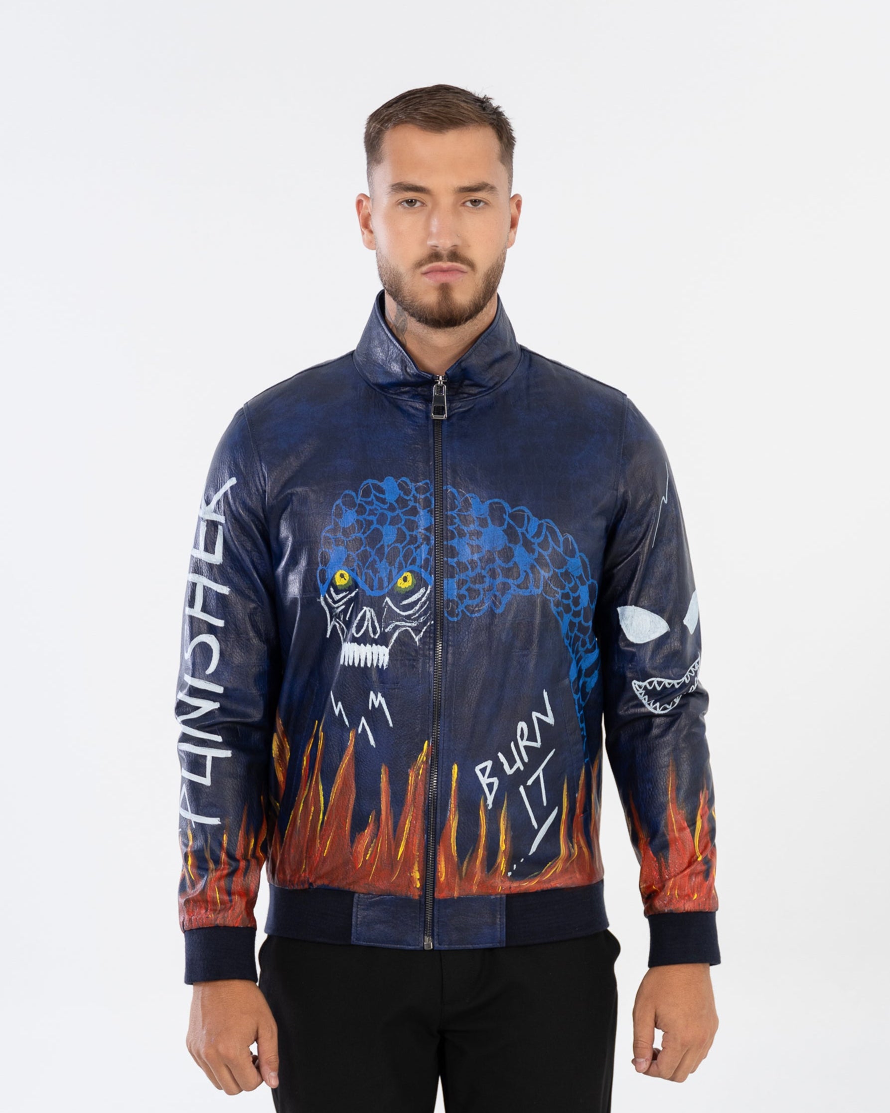 BARON leather jacket  with hand-applied pain