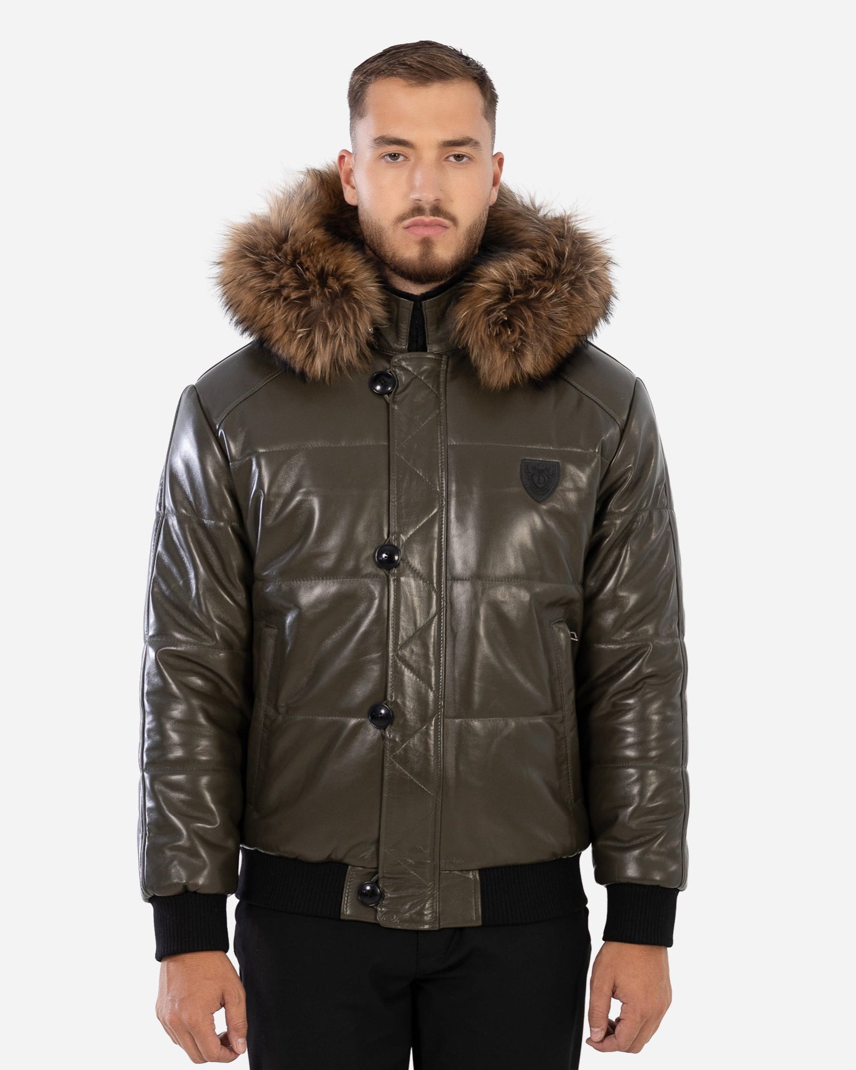 Manteau d'hiver en cuir Arctic pour homme avec fourrure naturelle