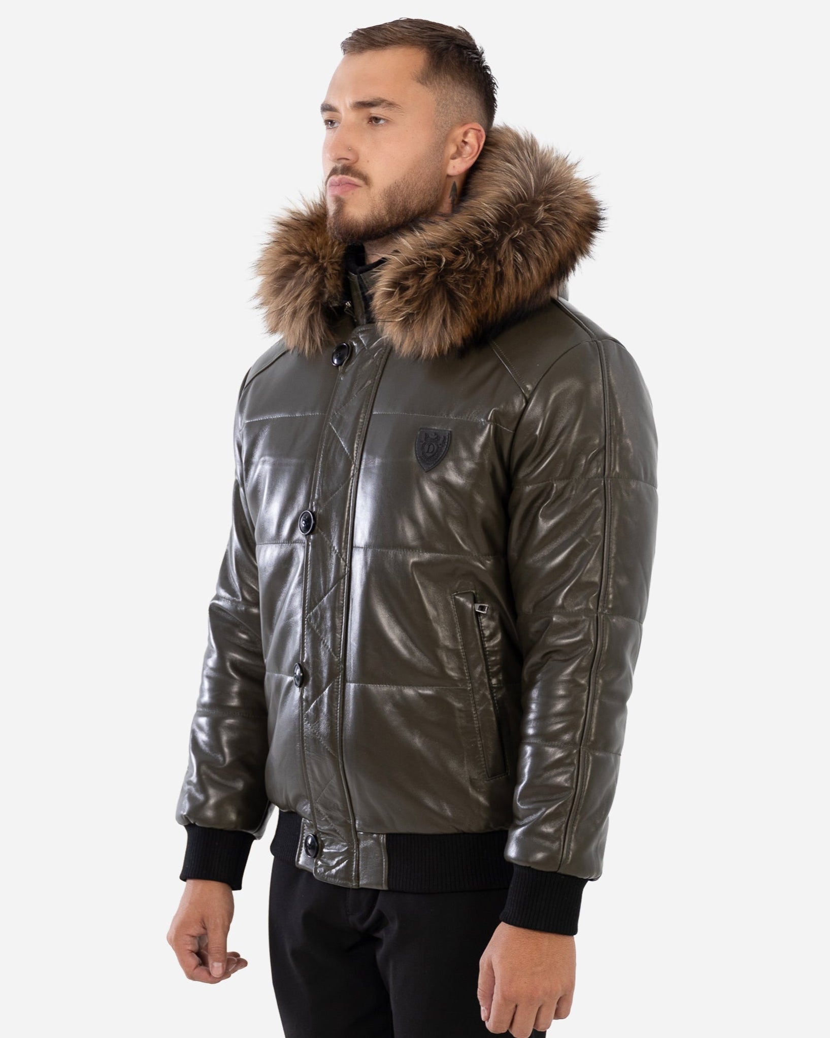 Manteau d'hiver en cuir Arctic pour homme avec fourrure naturelle