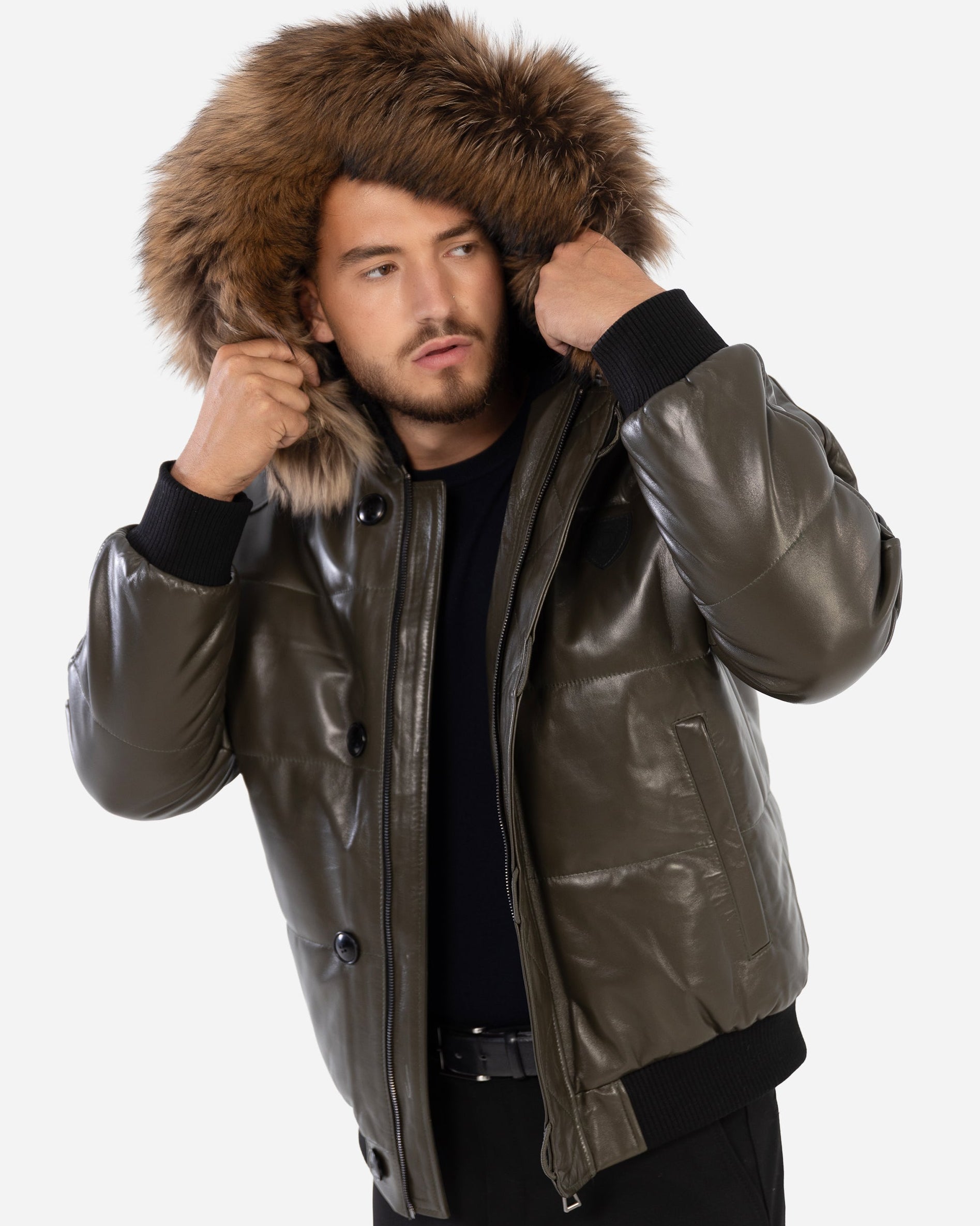 Manteau d'hiver en cuir Arctic pour homme avec fourrure naturelle