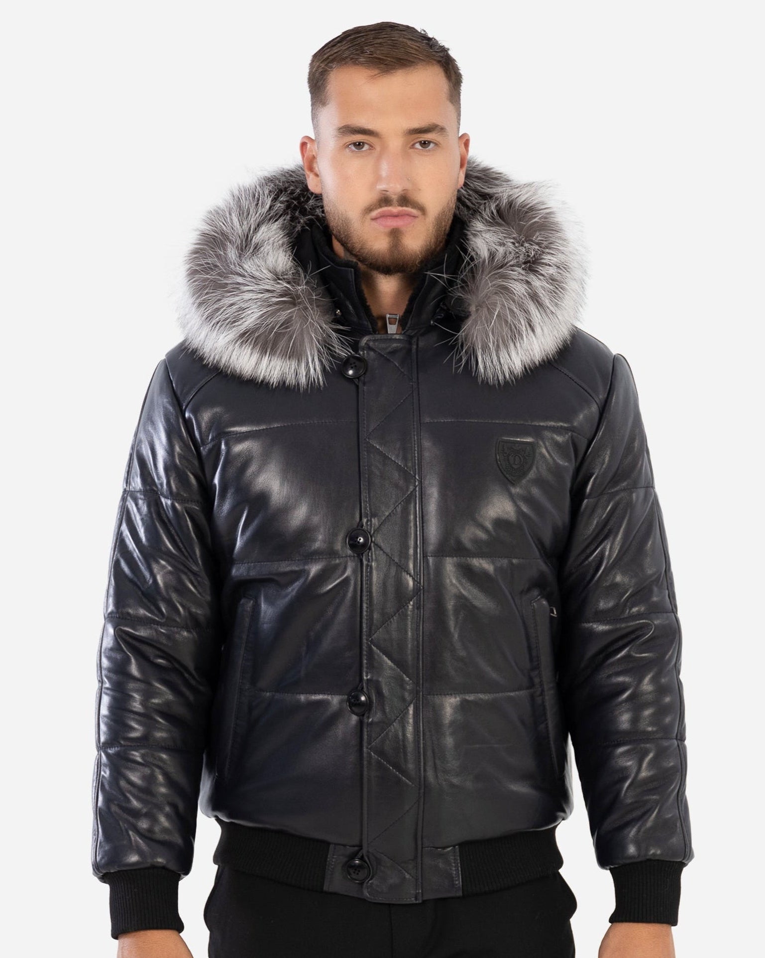 Arctic Men’s Winter Leather Coat With Silver Fox Fur