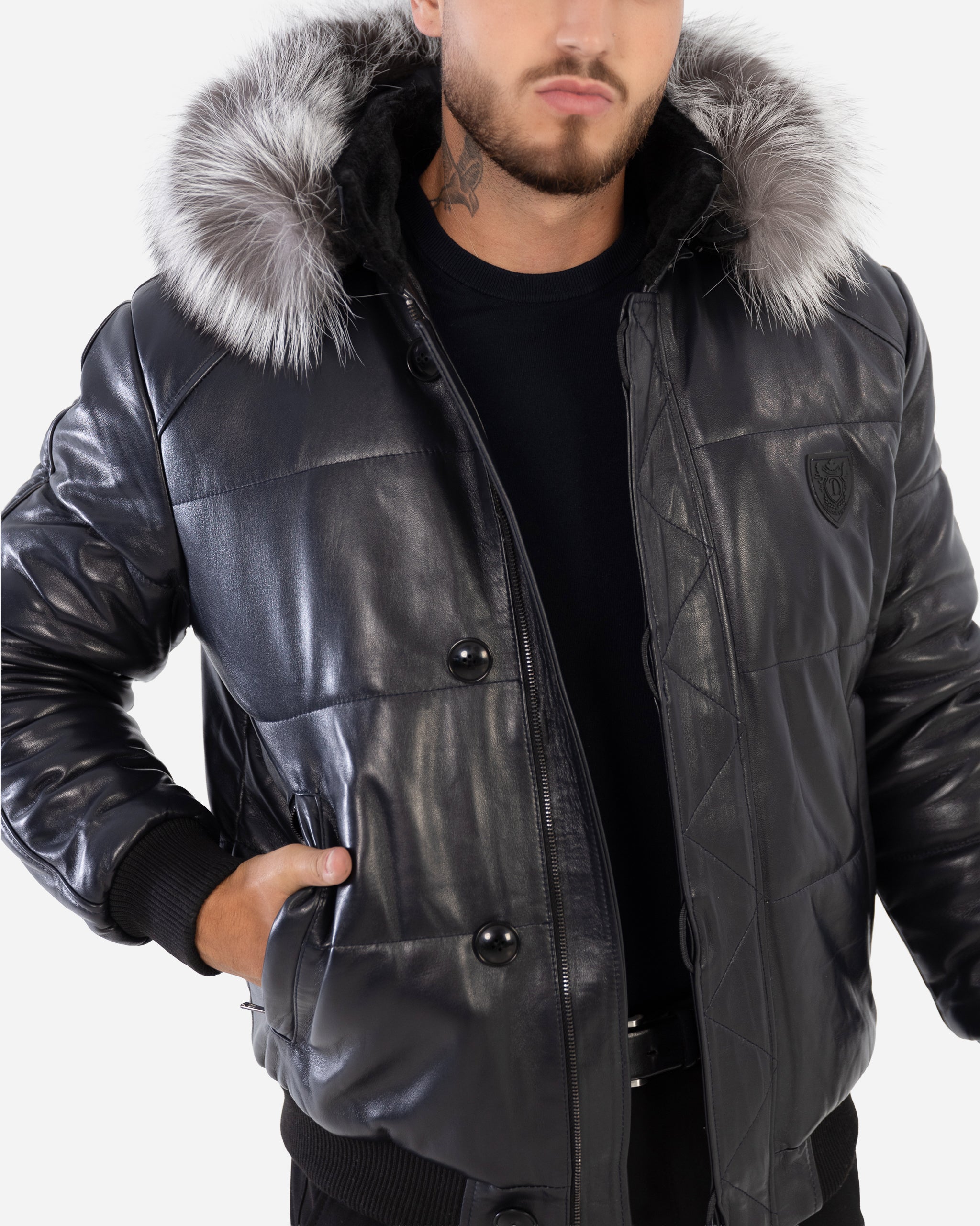 Manteau d'hiver en cuir Arctic pour homme avec fourrure naturelle